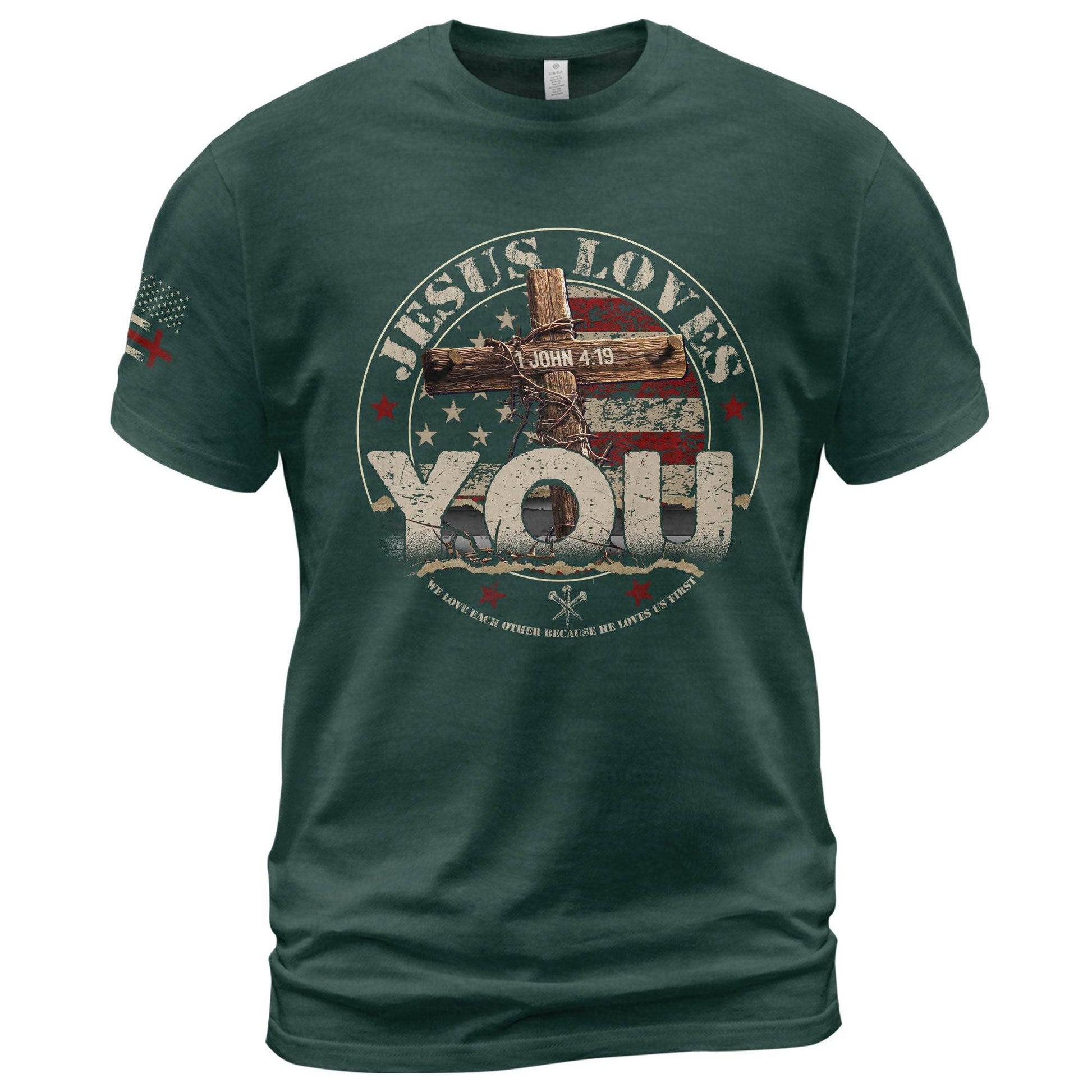 Jesus Loves You John 4:19 T-Shirt - Rust Field Wear