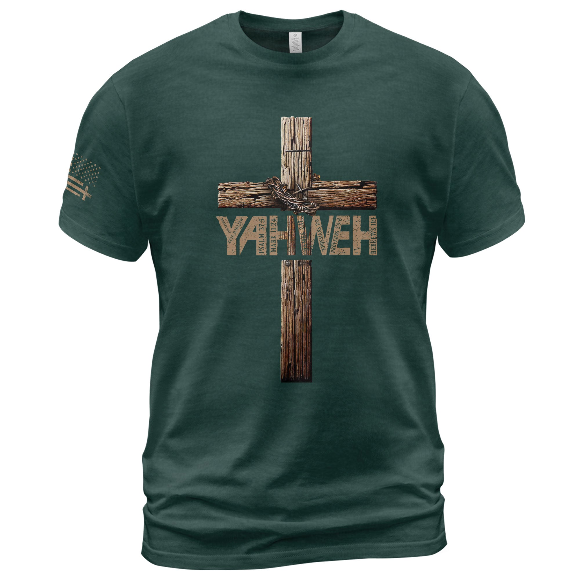 Yahweh Cross with Bible Verse Wooden Design T-Shirt