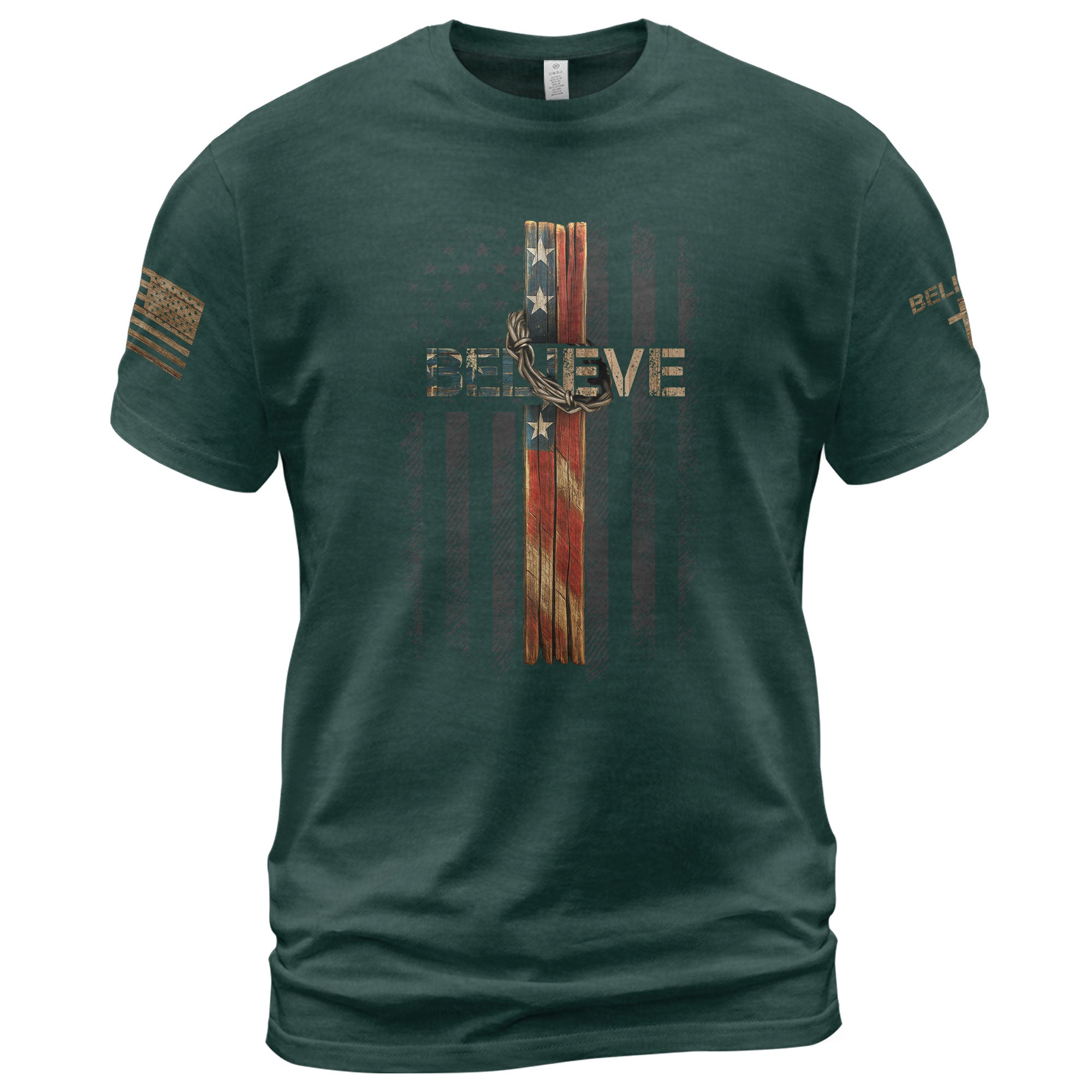 Believe American Flag Cross Christian T-Shirt