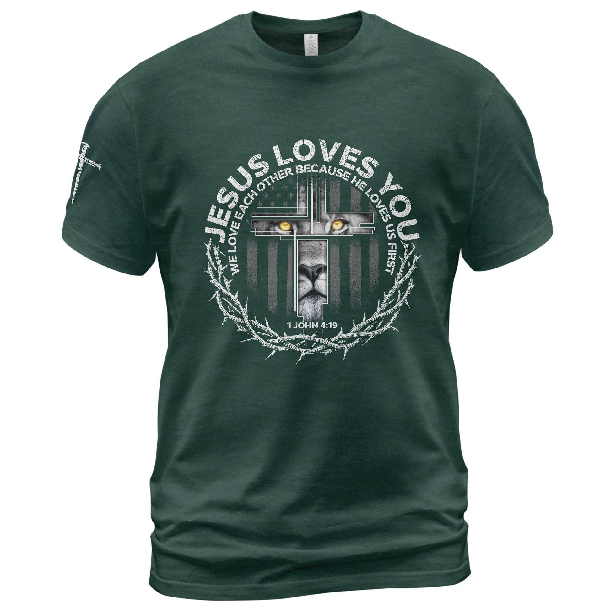 Jesus Loves You Lion Cross Crown of Thorns T-Shirt - Rust Field Wear