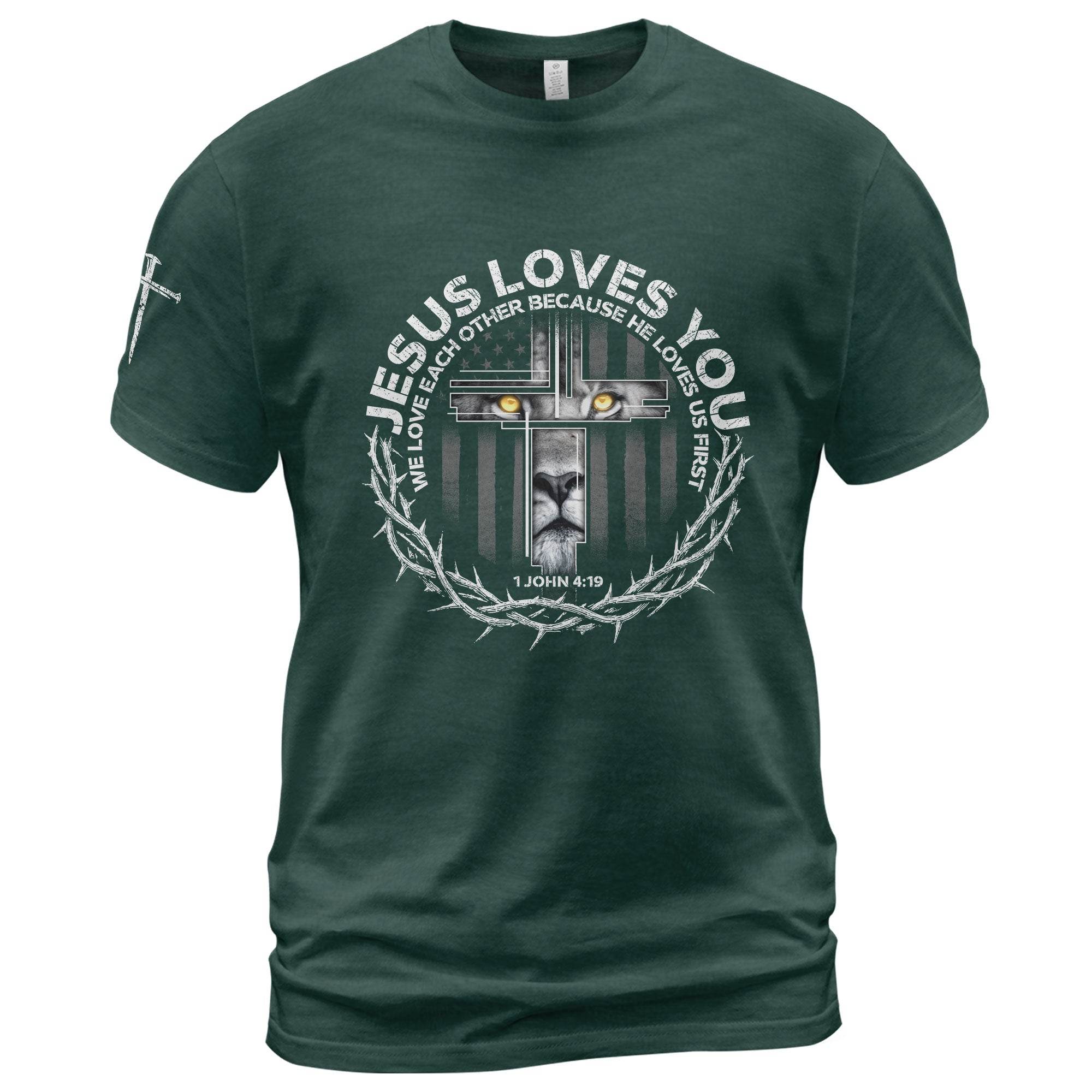 Jesus Loves You Lion Cross Crown of Thorns T-Shirt - Rust Field Wear