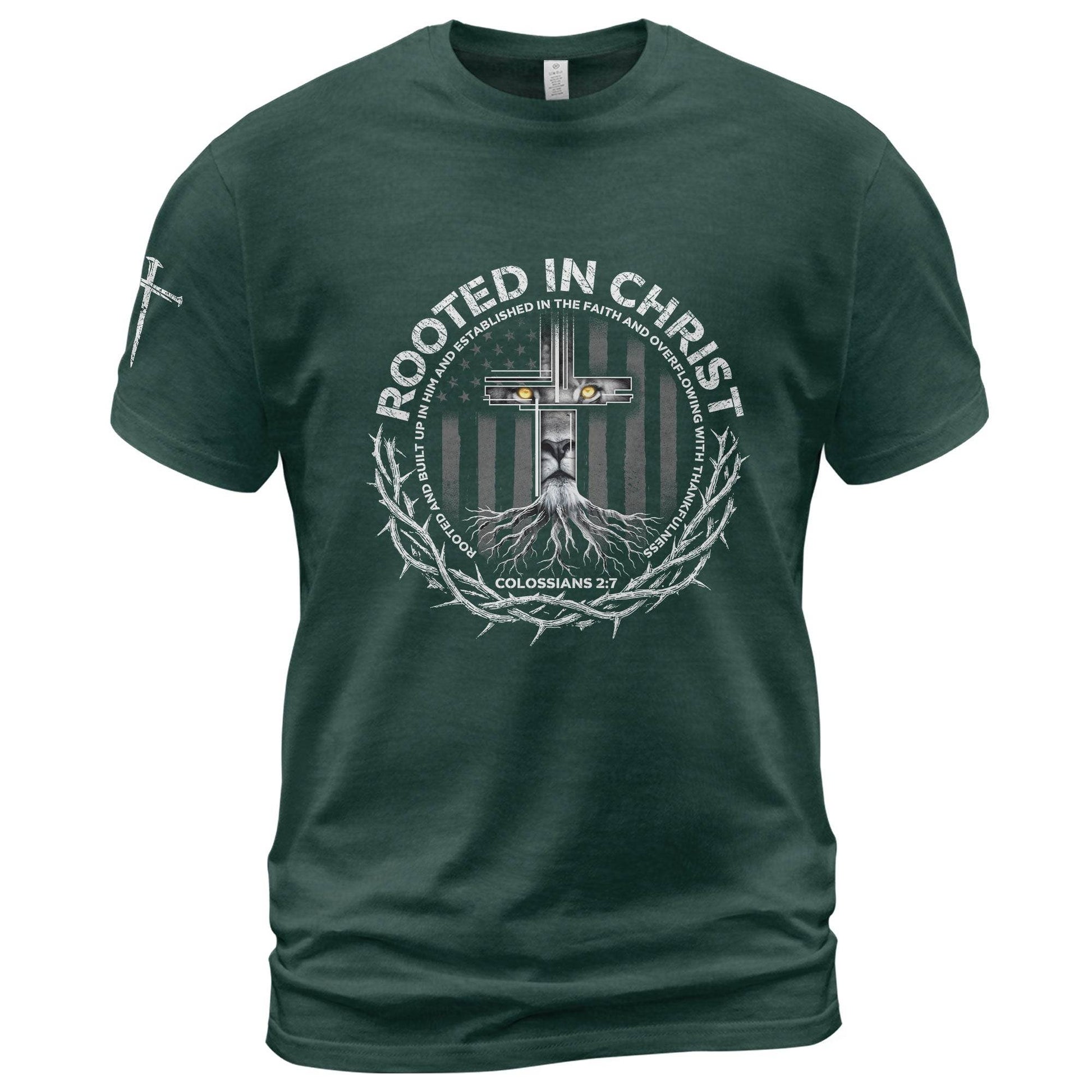 Rooted In Christ Colossians 2:7 Lion Cross T-Shirt - Rust Field Wear