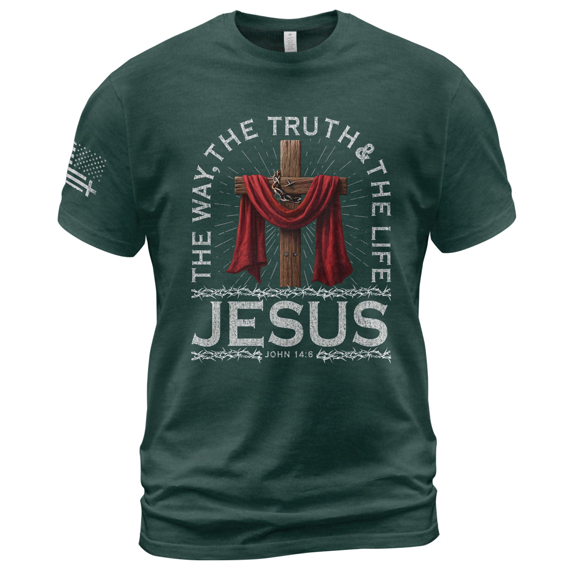 The Way The Truth The Life John 14:6 Jesus Cross Red Cloth T-Shirt