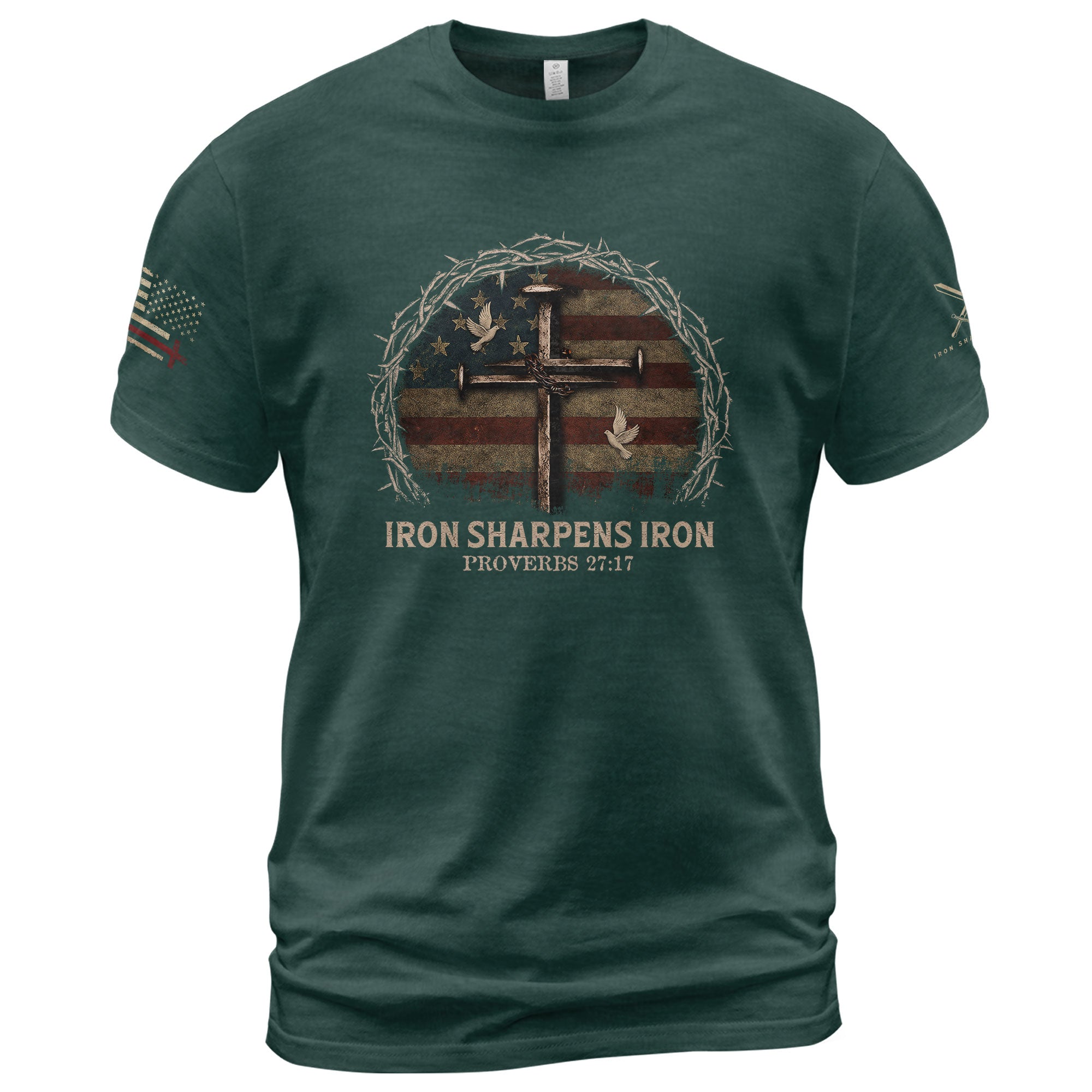 Iron Sharpens Iron Cross American Flag T-Shirt