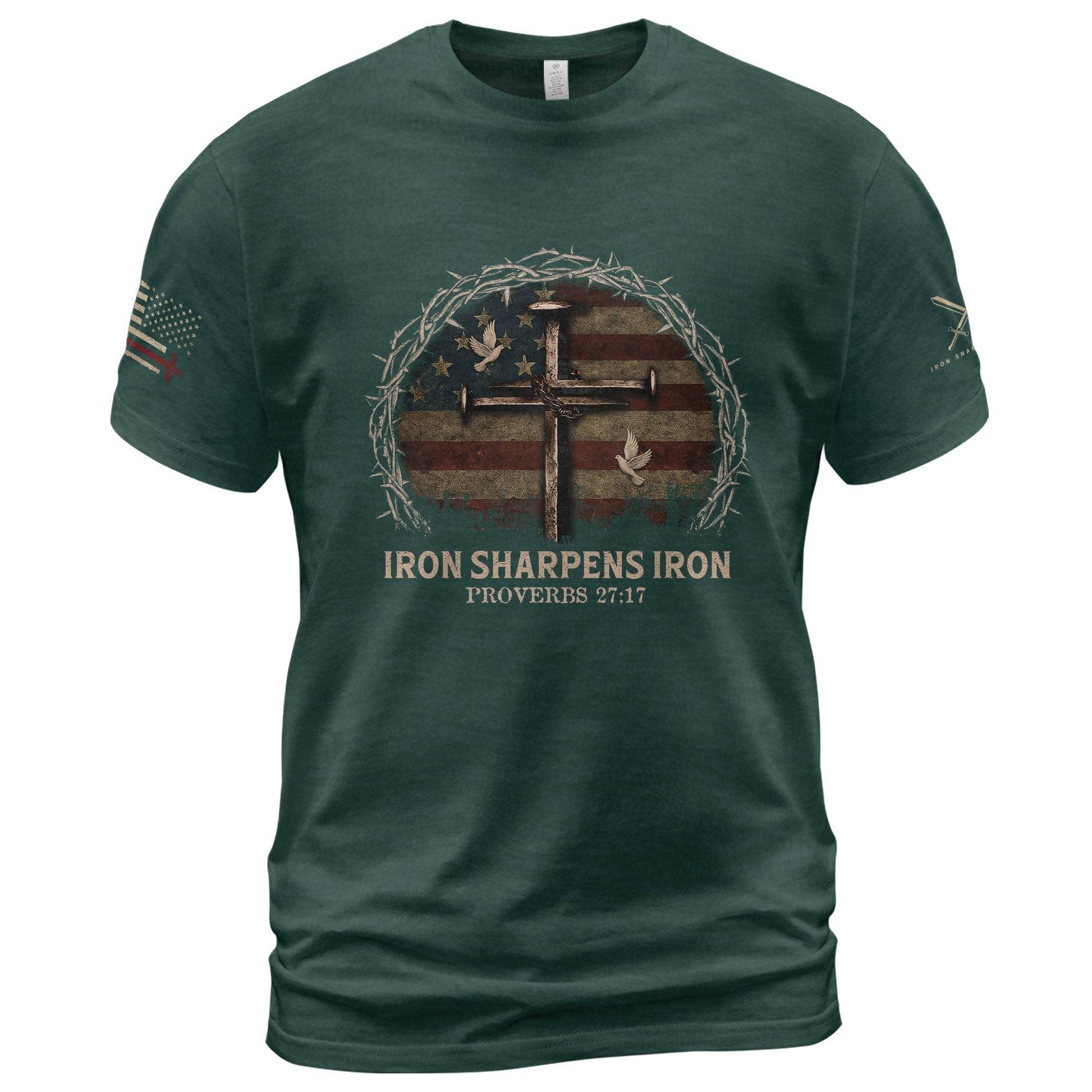 Iron Sharpens Iron Cross American Flag T-Shirt - Rust Field Wear