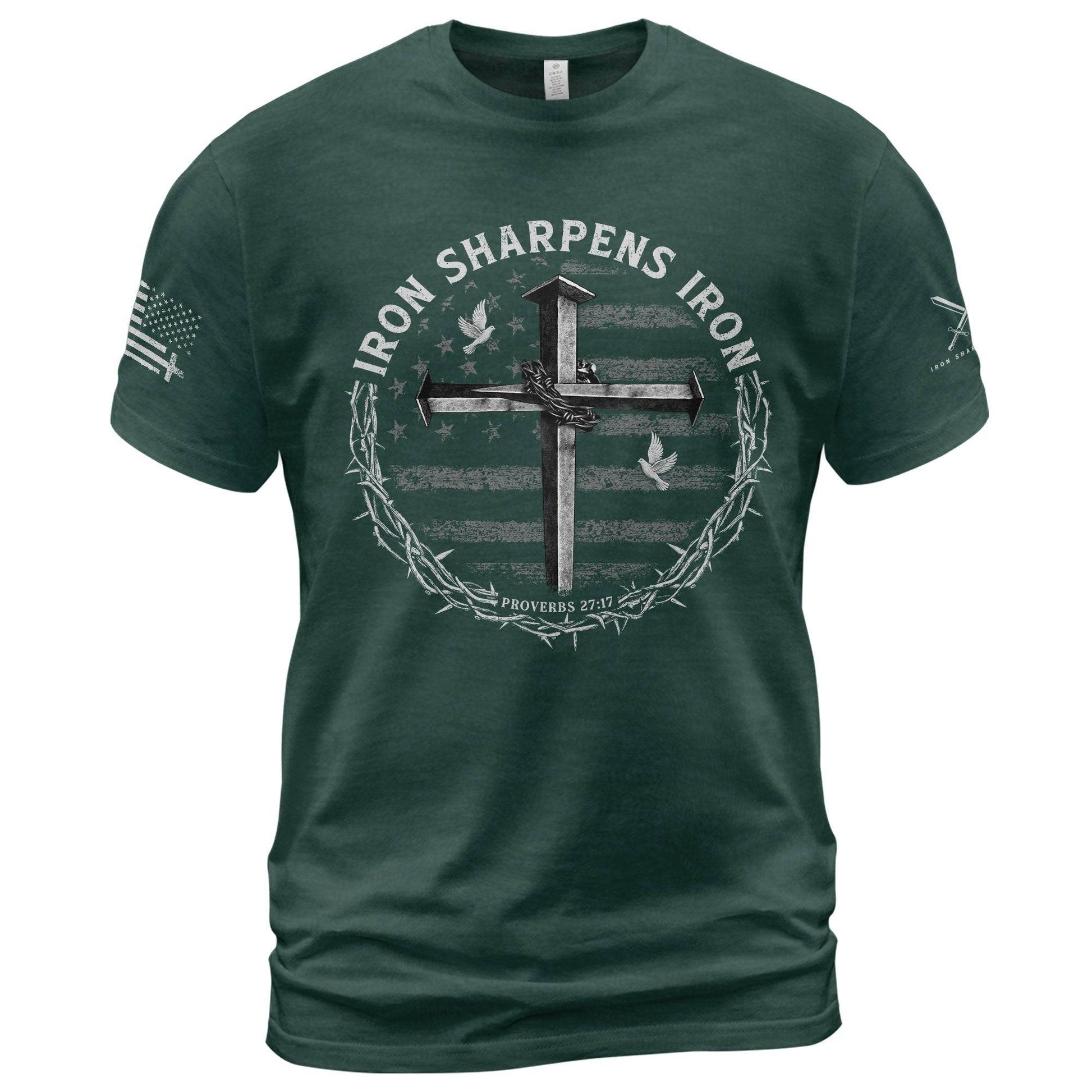 Iron Sharpens Iron Cross Proverbs 27:17 Christian T-Shirt - Rust Field Wear