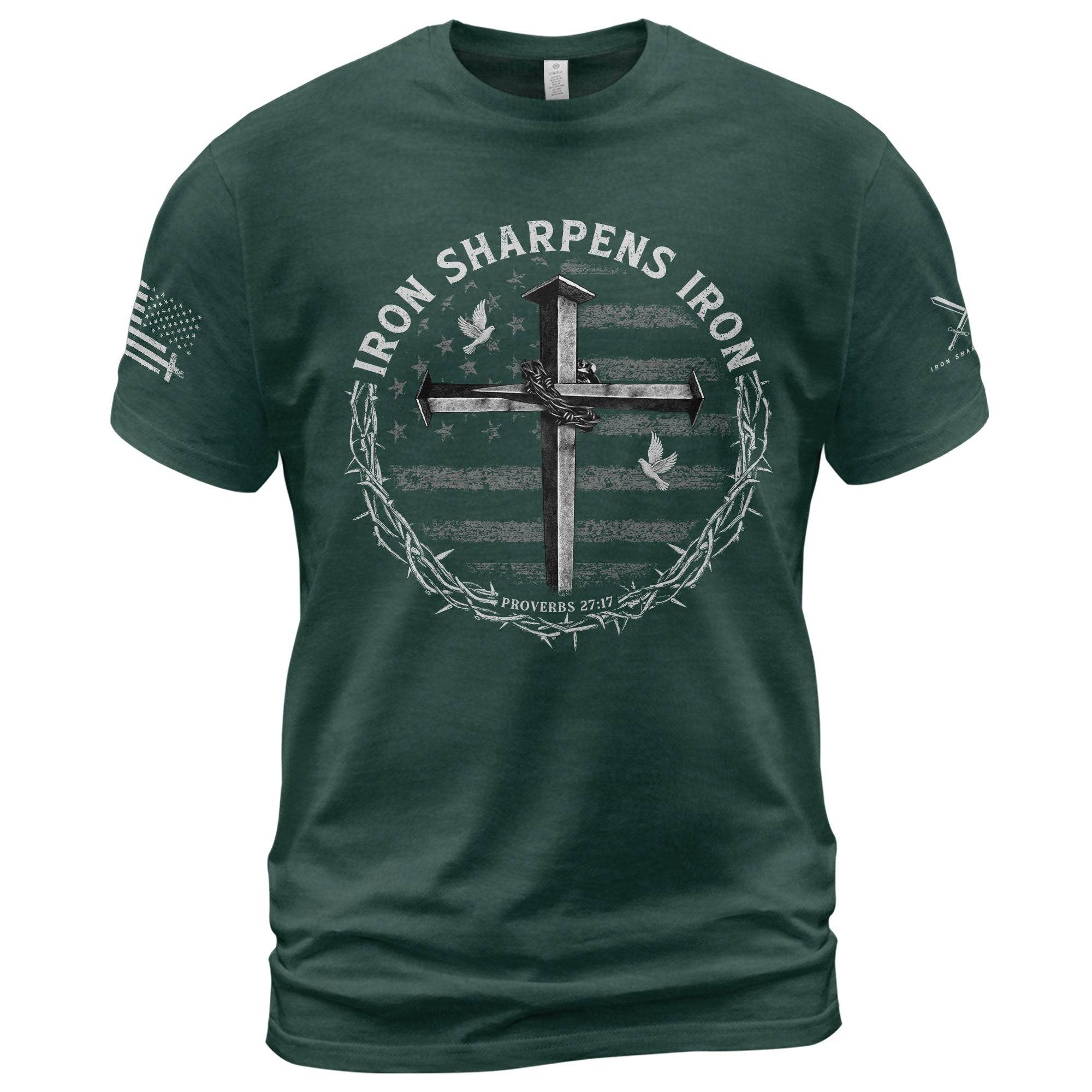 Iron Sharpens Iron Cross Proverbs 27:17 Christian T-Shirt - Rust Field Wear