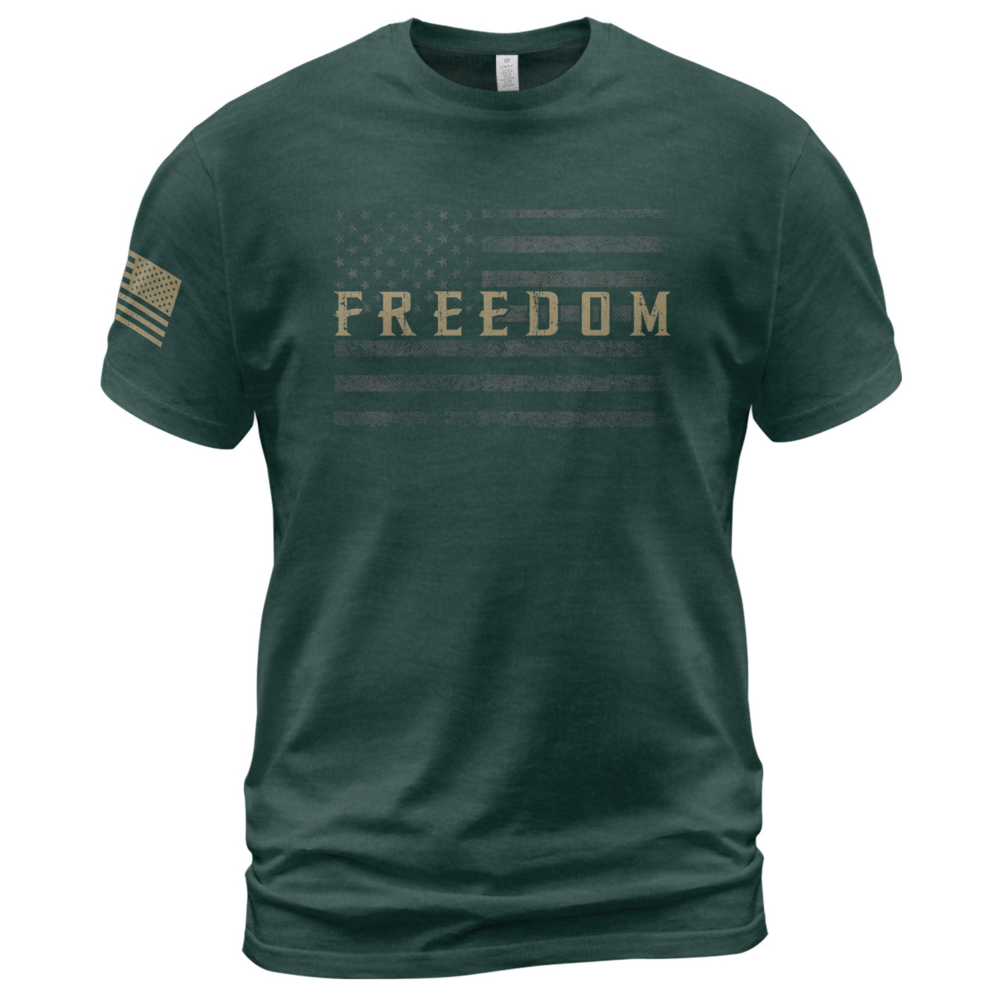 Freedom Distressed American Flag Military Style T-Shirt