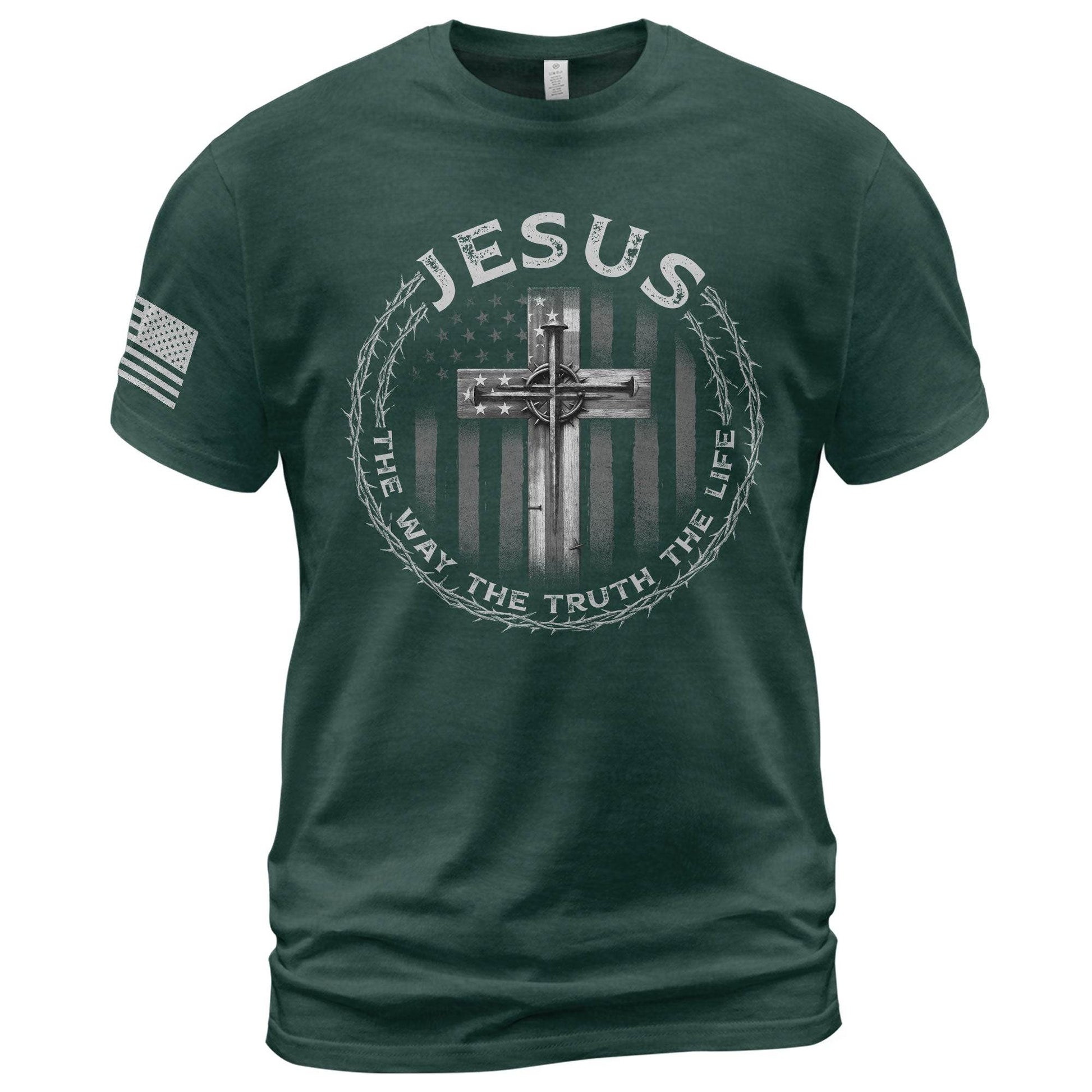 Jesus Cross American Flag The Way The Truth The Life T-Shirt - Rust Field Wear