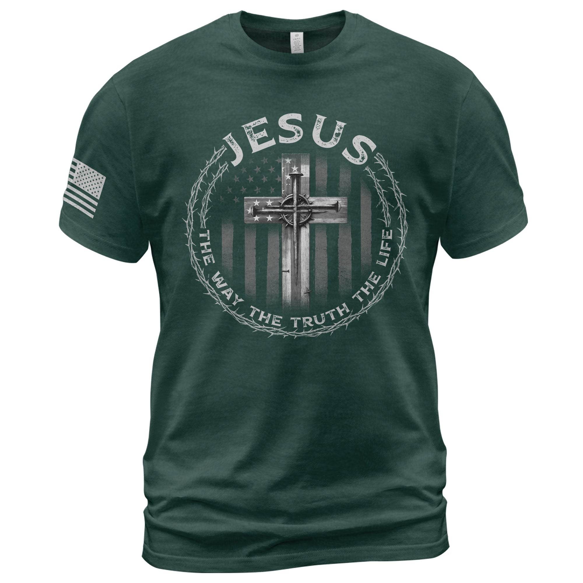 Jesus Cross American Flag The Way The Truth The Life T-Shirt - Rust Field Wear