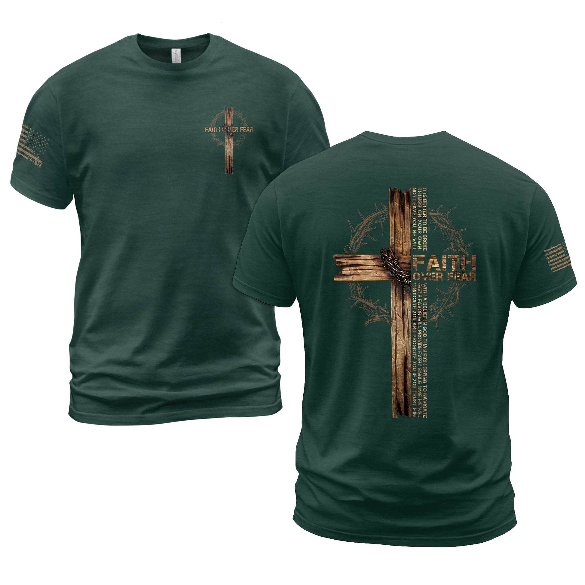 Faith Over Fear Wooden Cross Crown of Thorns T-Shirt - Rust Field Wear