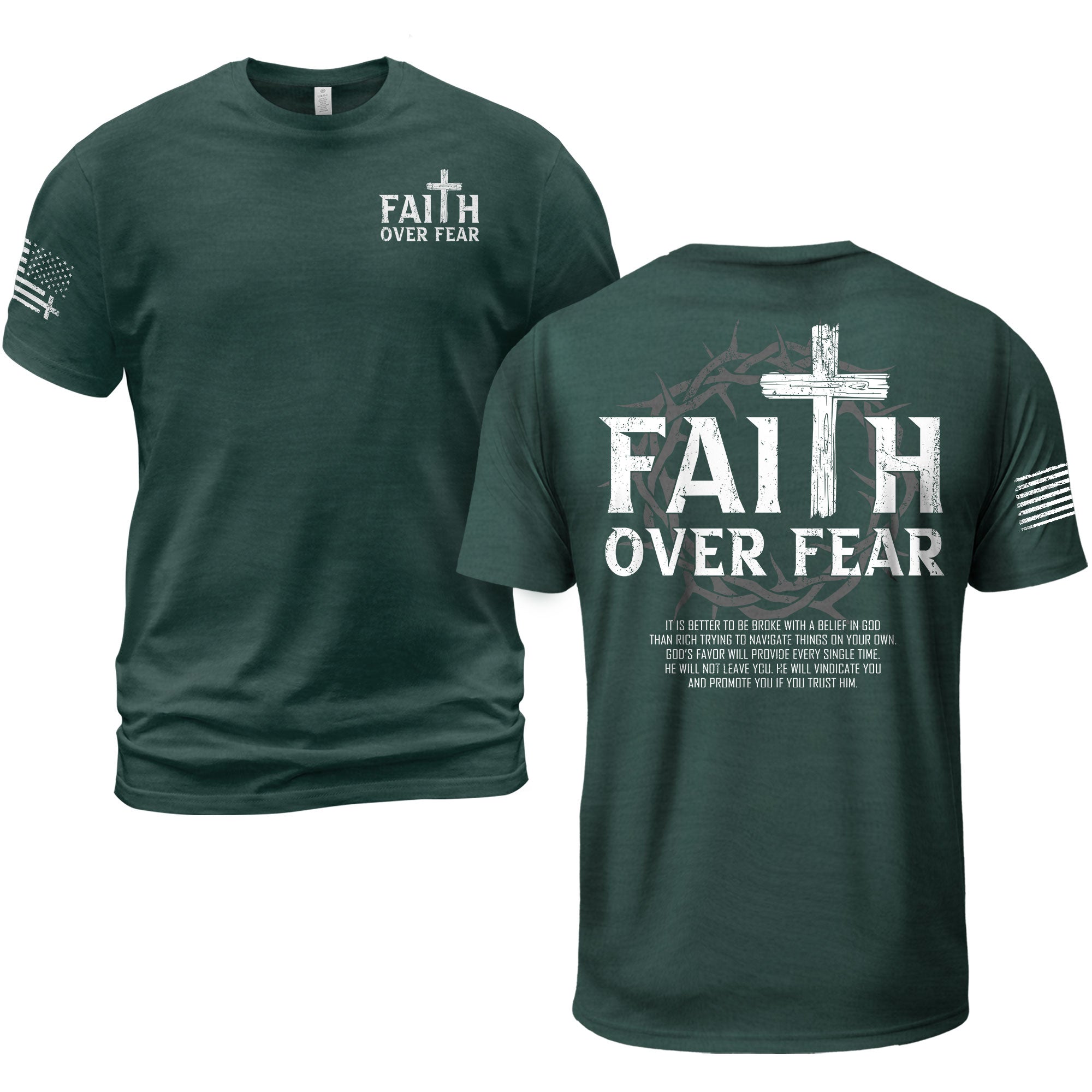 Faith Over Fear Wooden Cross Crown Christian T-Shirt