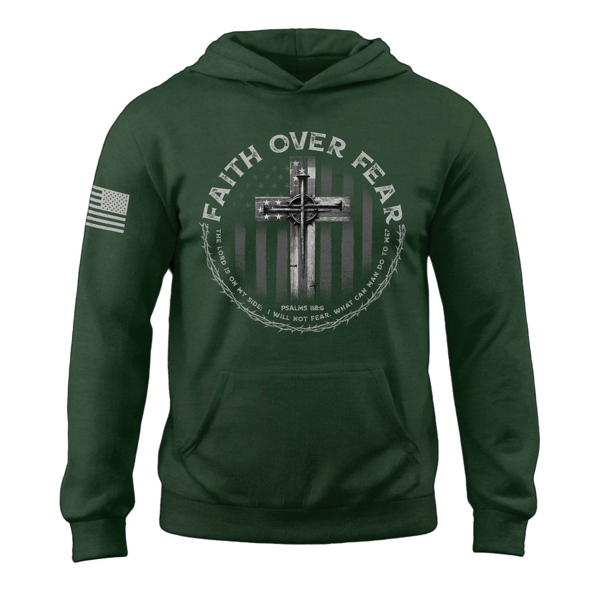 Faith Over Fear Cross American Flag Hoodie - Rust Field Wear