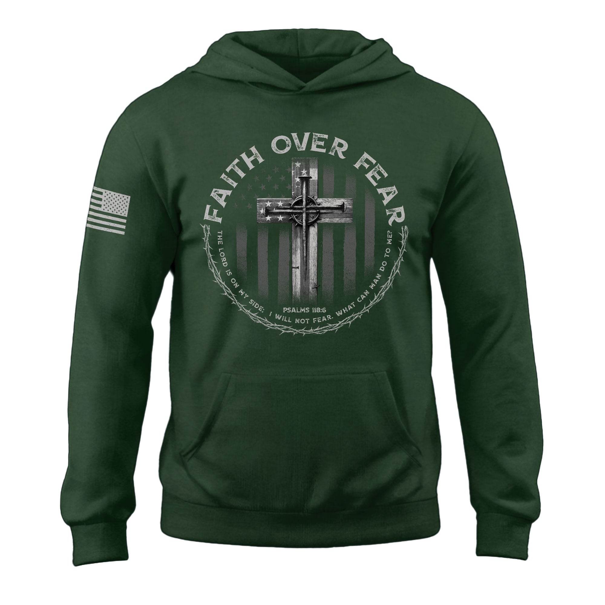 Faith Over Fear Cross American Flag Hoodie - Rust Field Wear