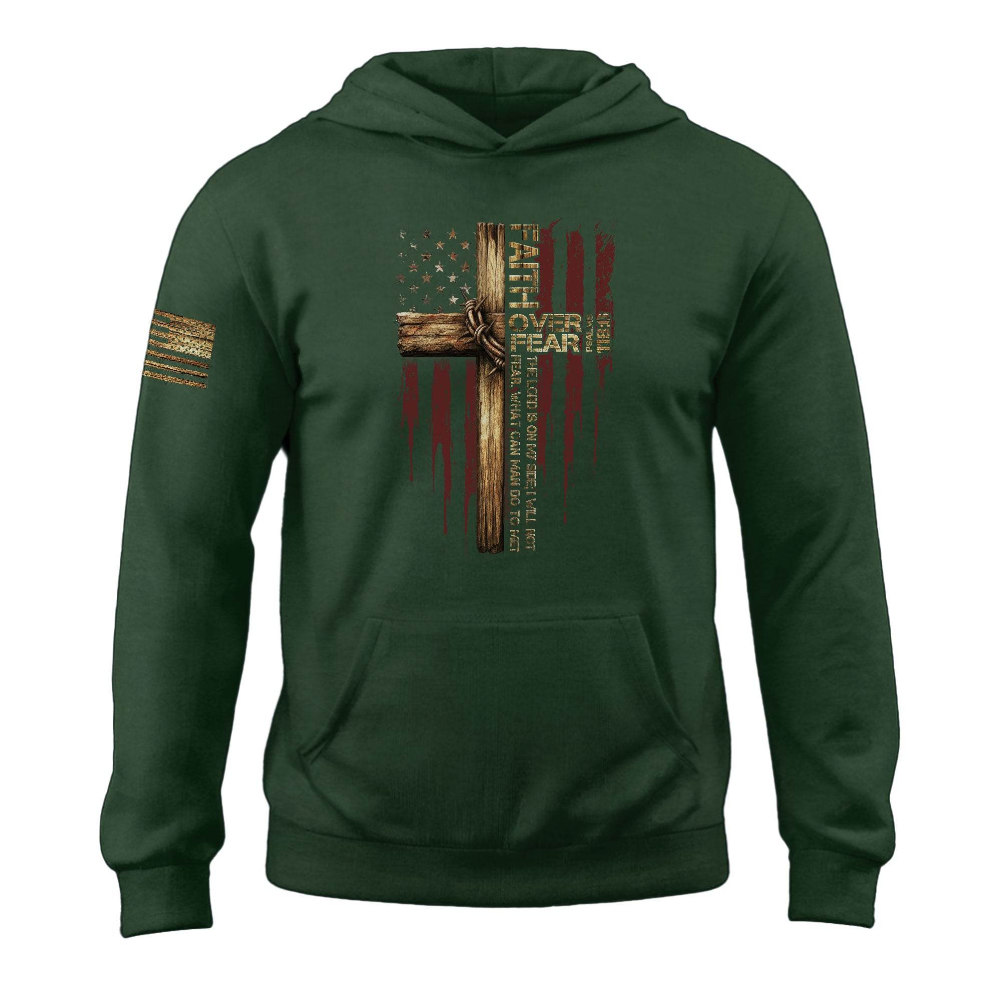 Faith Over Fear American Flag Cross Hoodie - Rust Field Wear