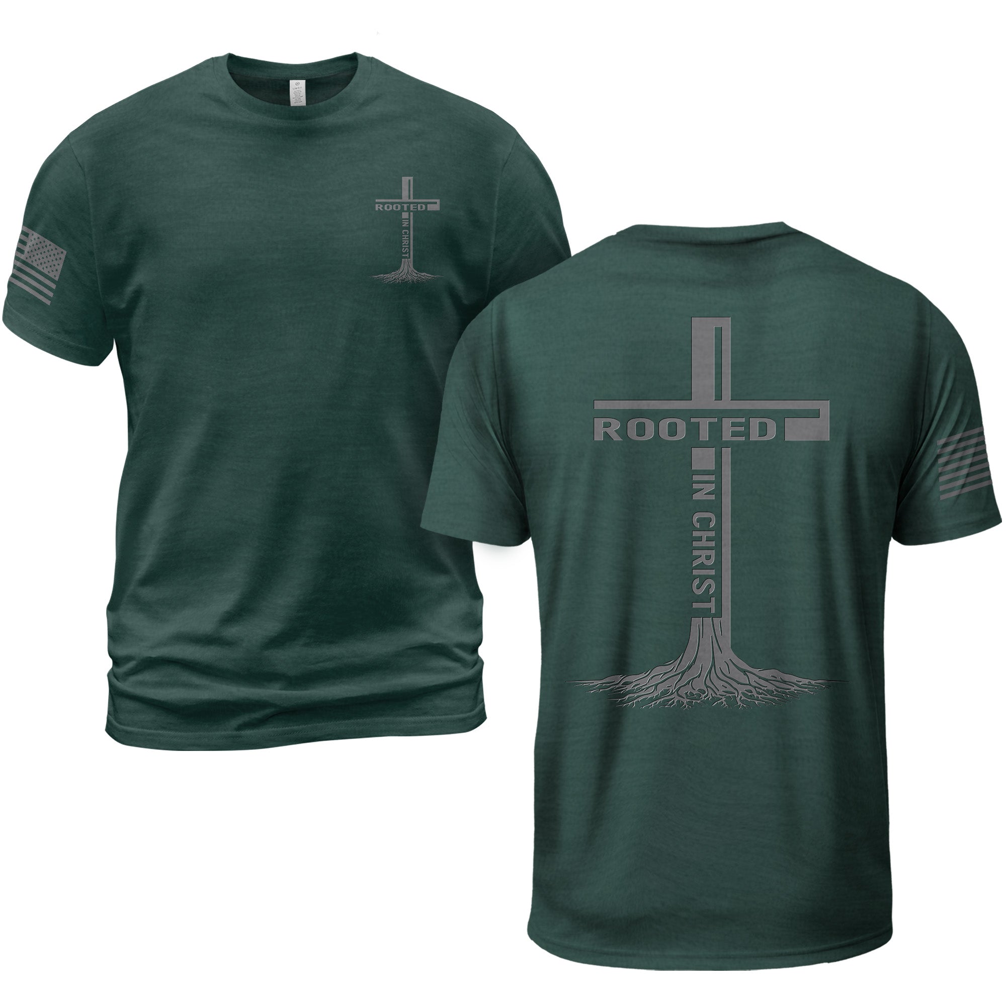 Rooted In Christ Cross Christian T Shirt With Roots Graphic