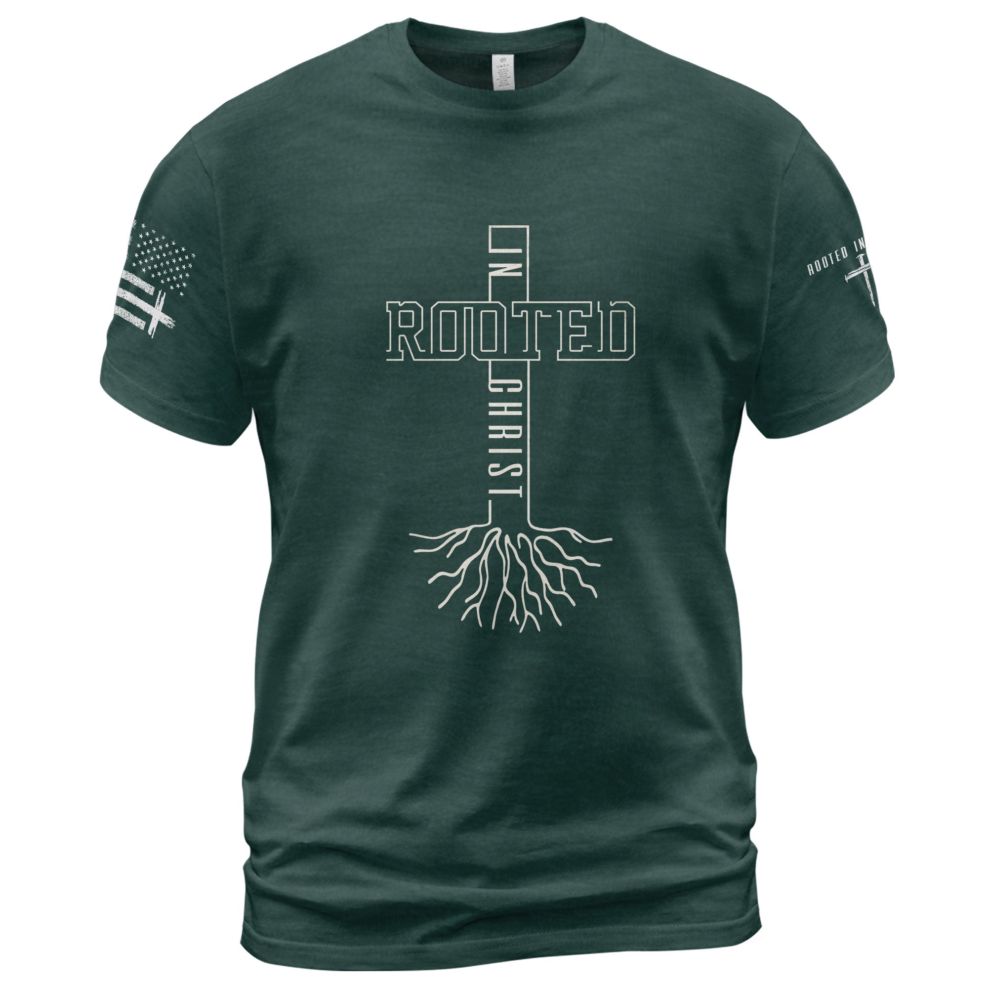 Rooted In Christ Bold Cross Roots Christian T-Shirt