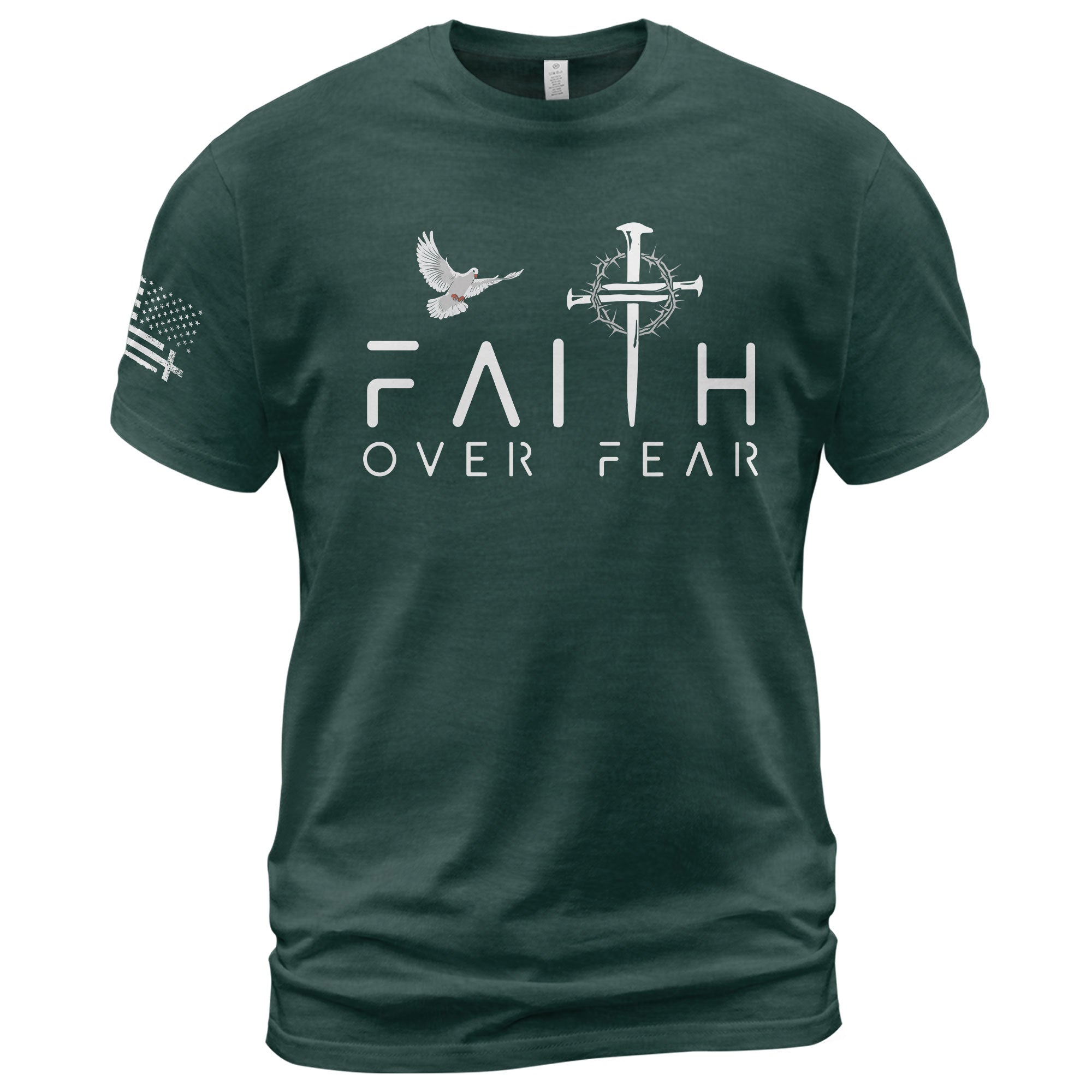 Faith Over Fear Dove and Nail Cross Christian T-Shirt