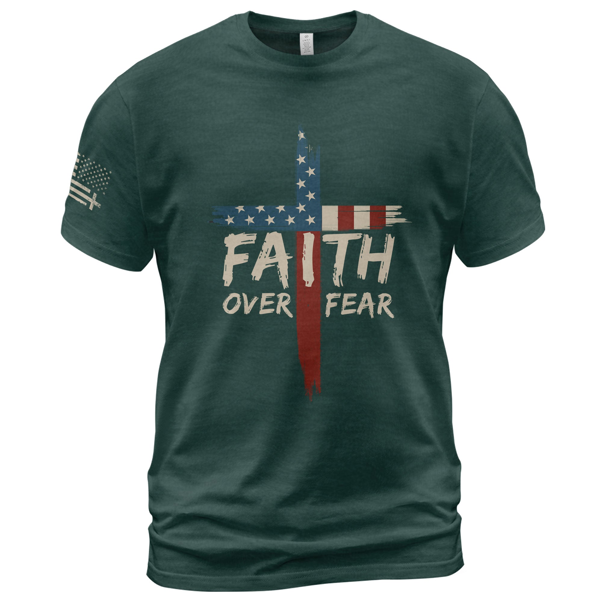 Faith Over Fear USA Flag Cross Christian T-Shirt