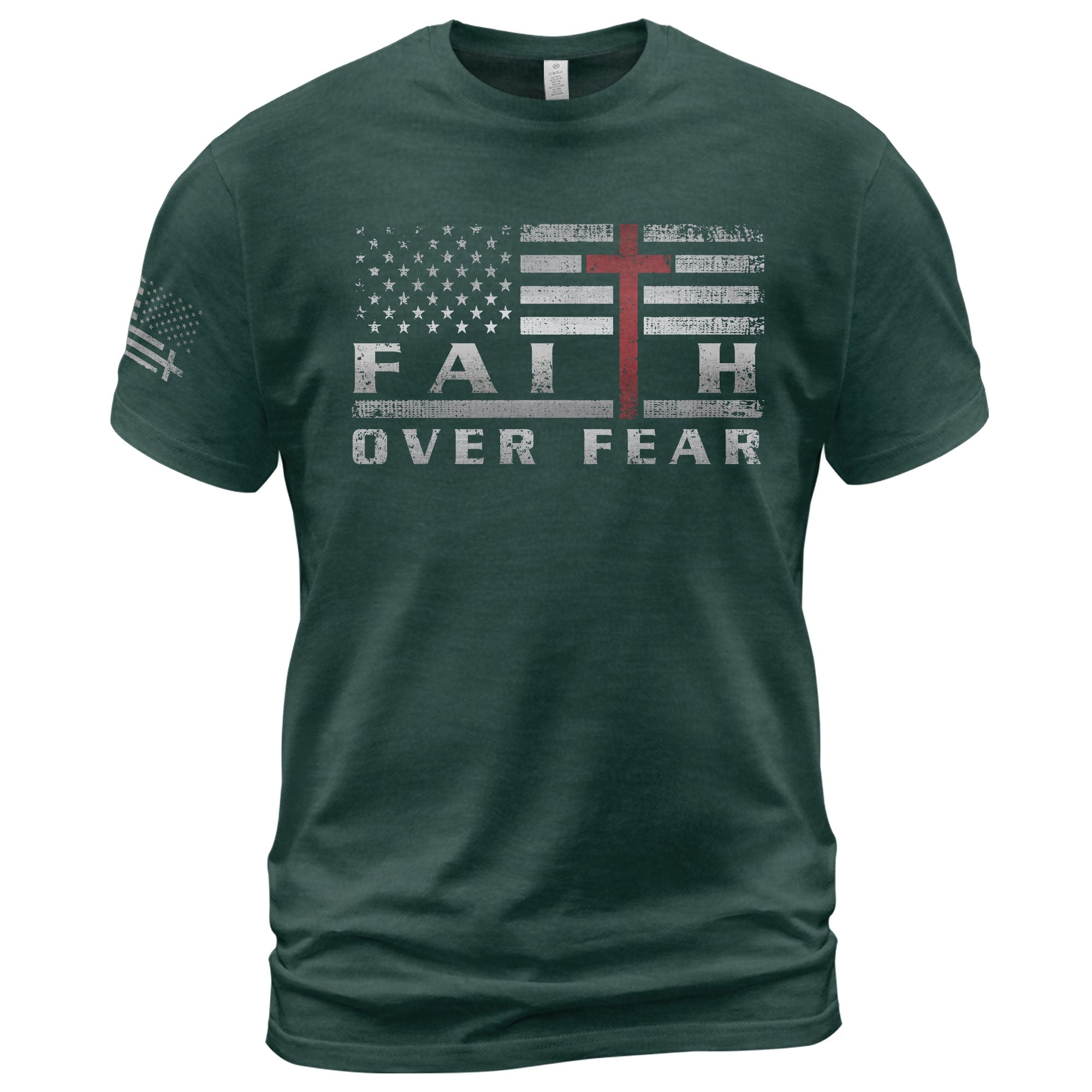 Faith Over Fear USA Flag Red Cross Christian T-Shirt