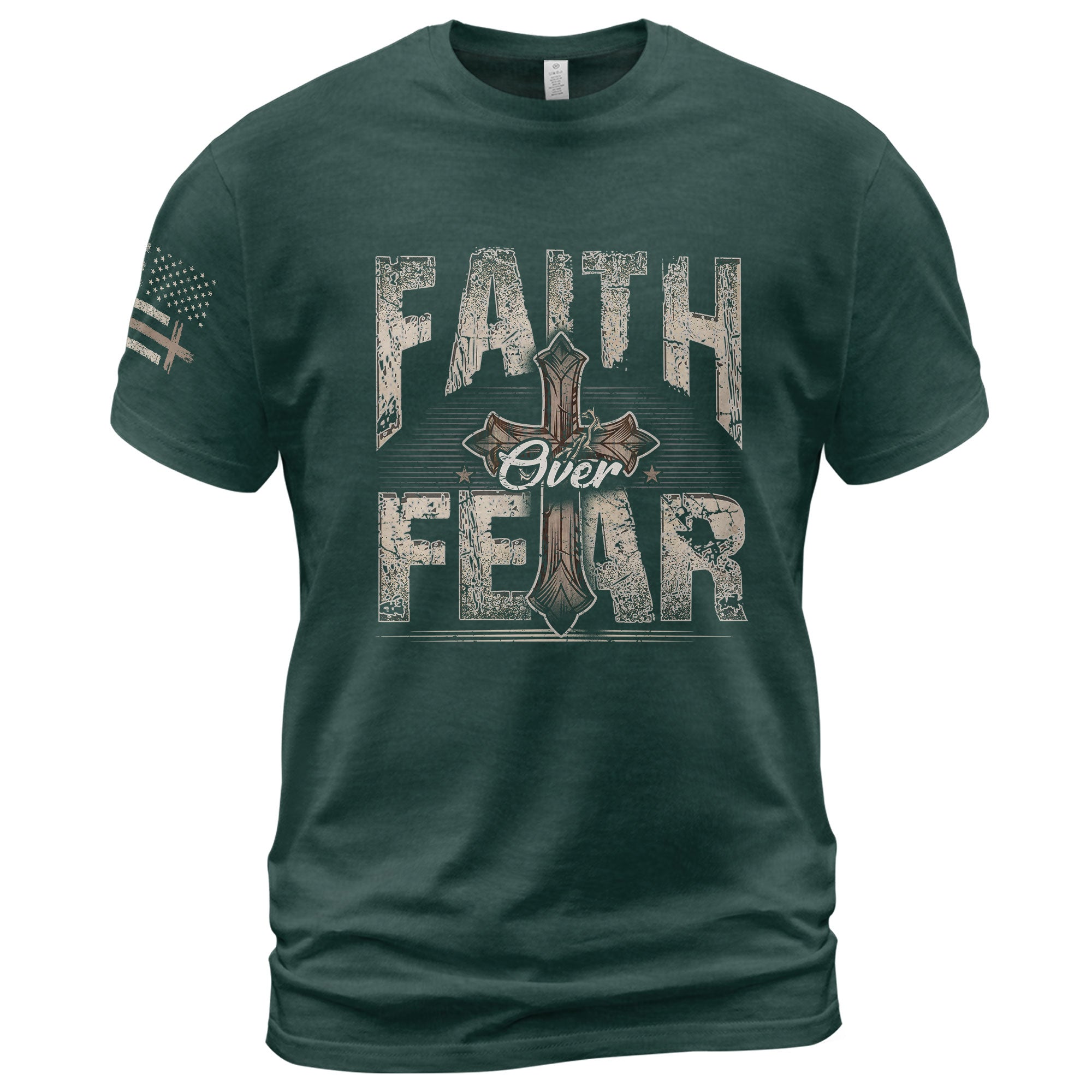 Faith Over Fear Christian T-Shirt Vintage Cross Crown Design