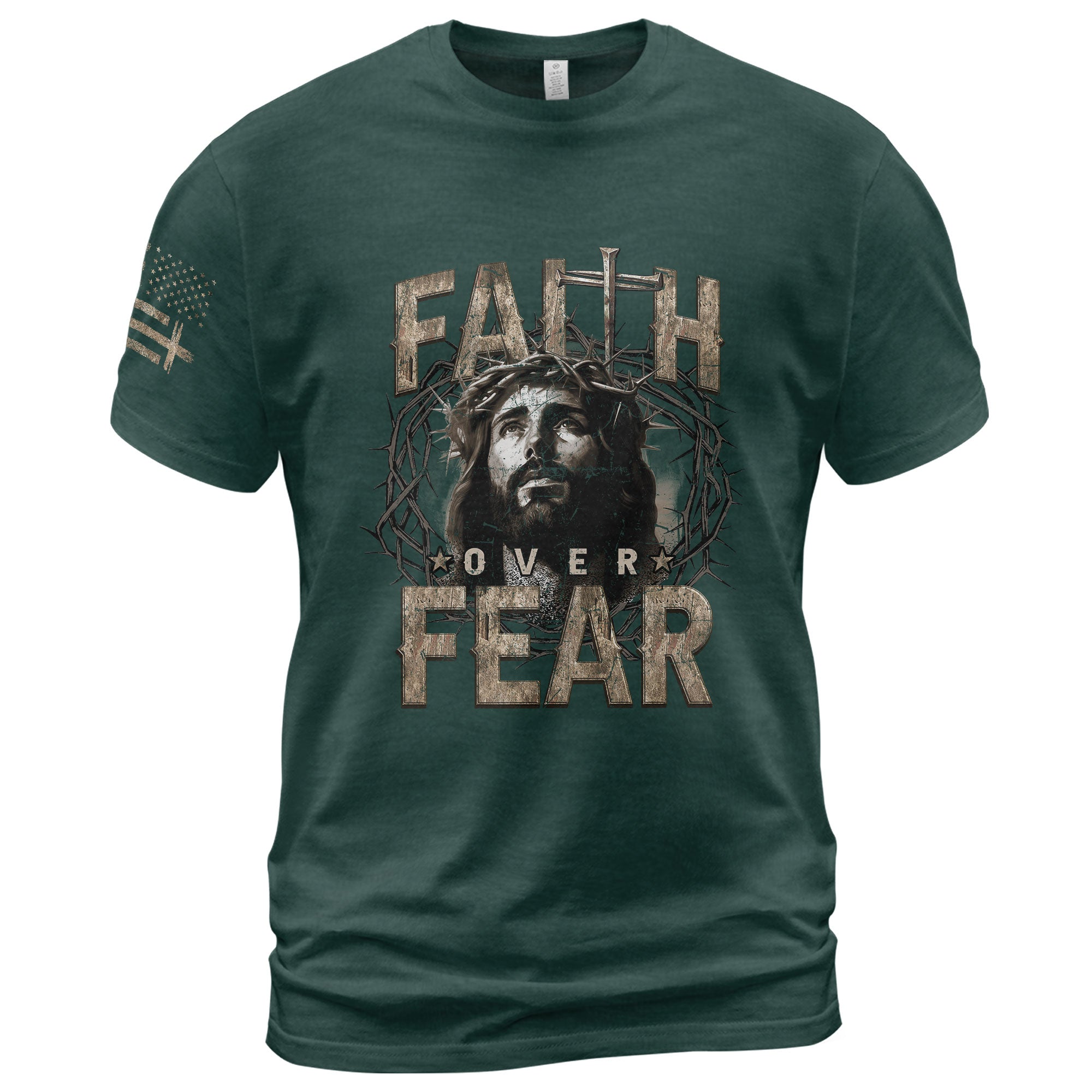 Faith Over Fear Christian T-Shirt Jesus Crown Cross Design