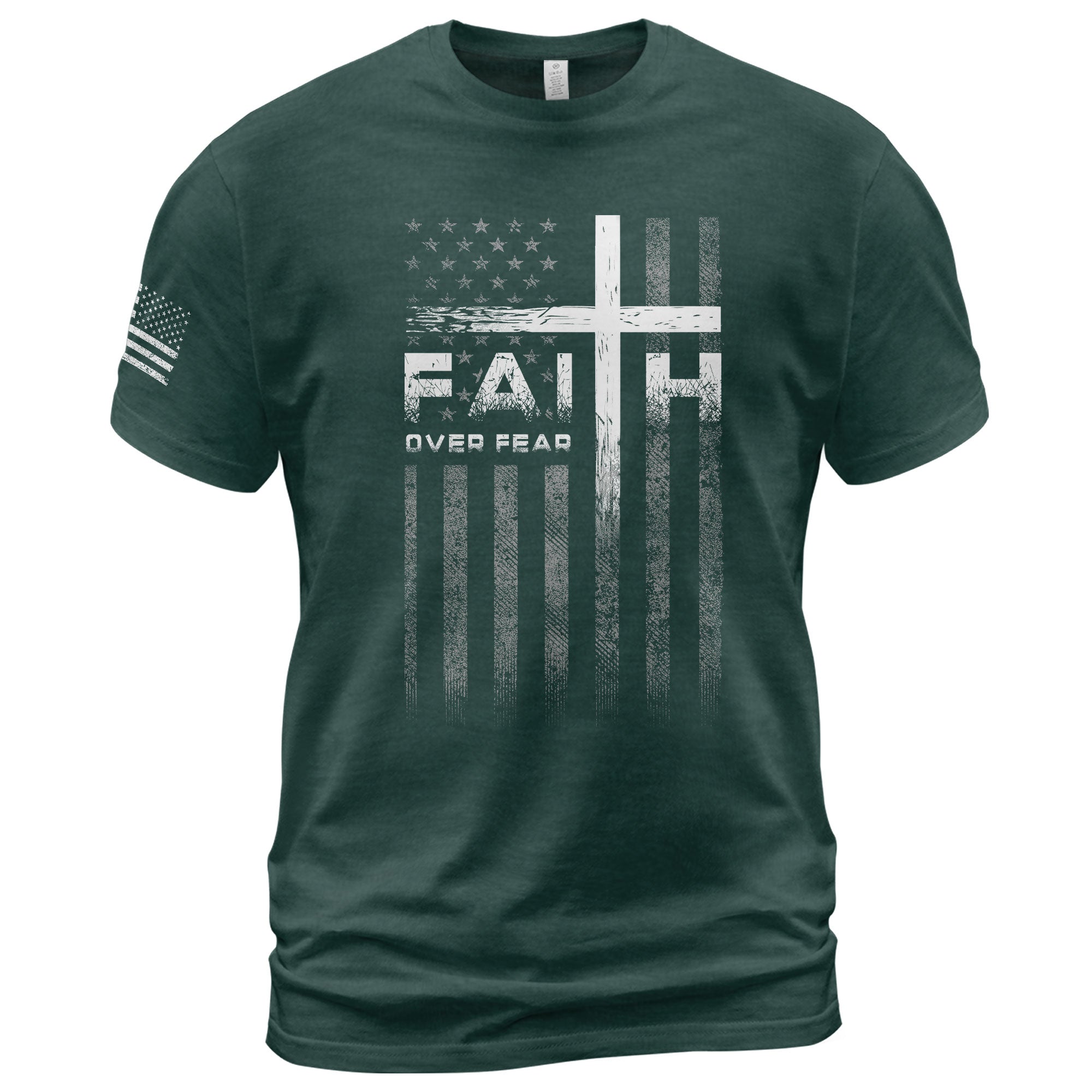 Faith Over Fear Christian T-Shirt Cross American Flag Design