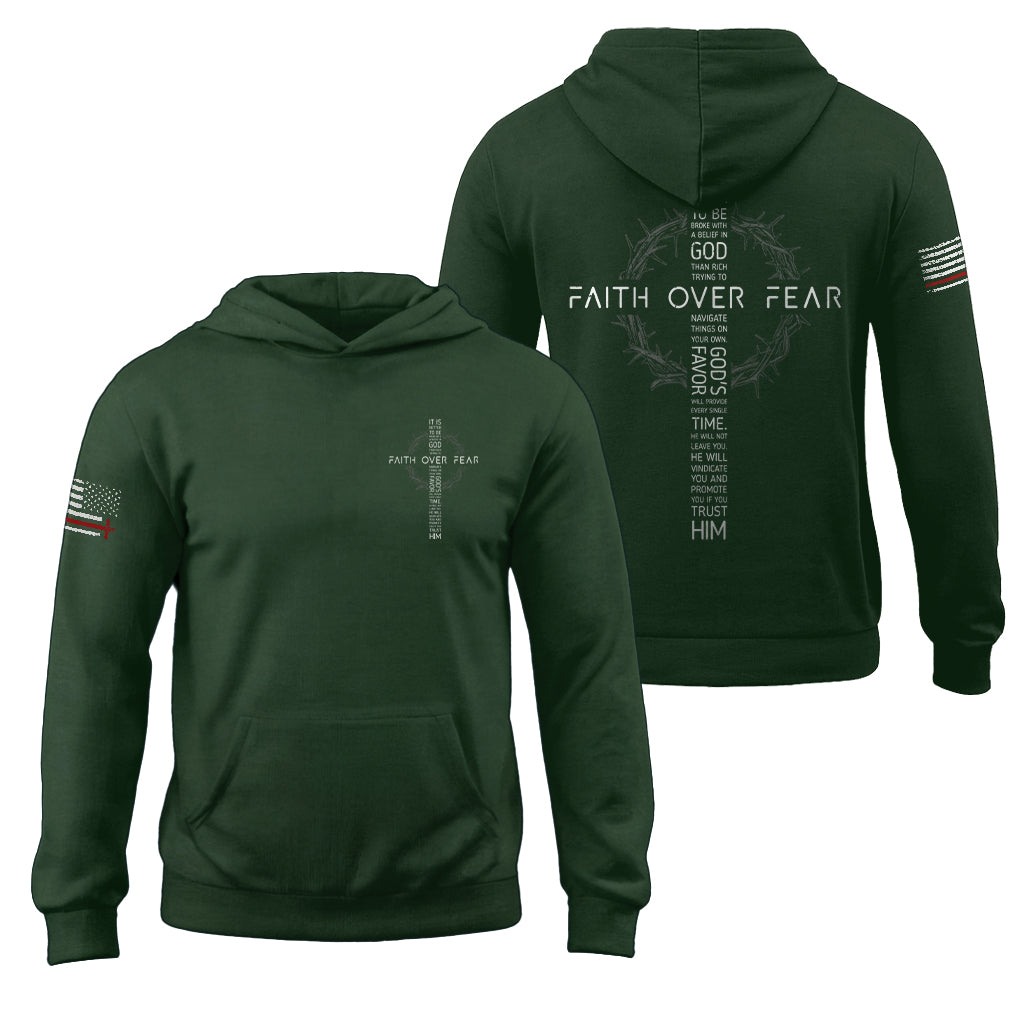 Faith Over Fear Christian Hoodie Patriotic American Flag Cross Design