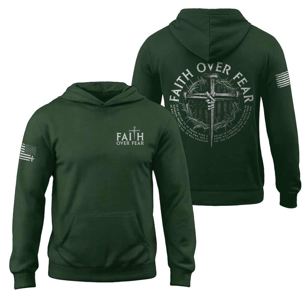 Faith Over Fear Christian Hoodie Nail Cross Crown of Thorns Design Religious