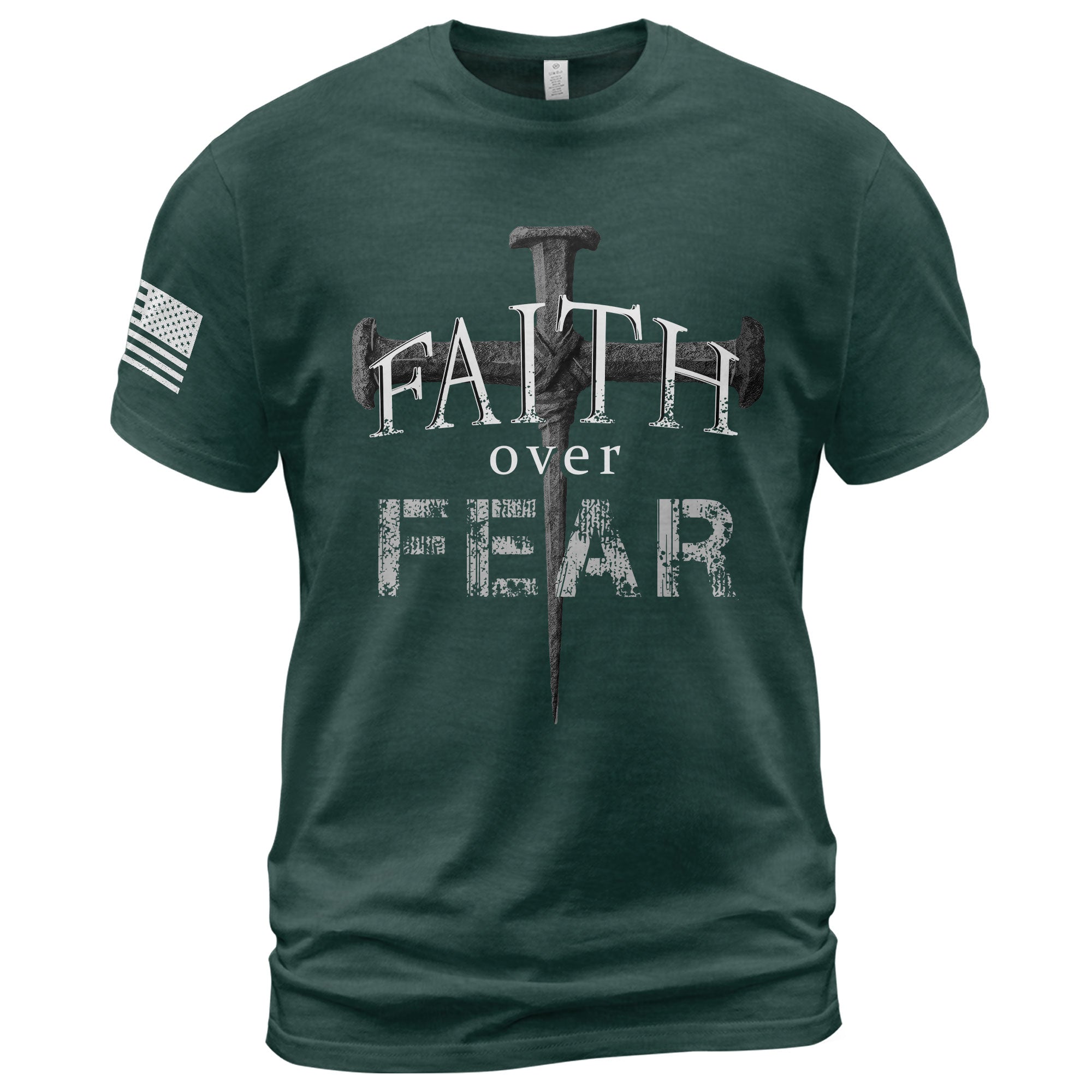 Faith Over Fear Christian Nail Cross Patriotic Religious Jesus Shirt