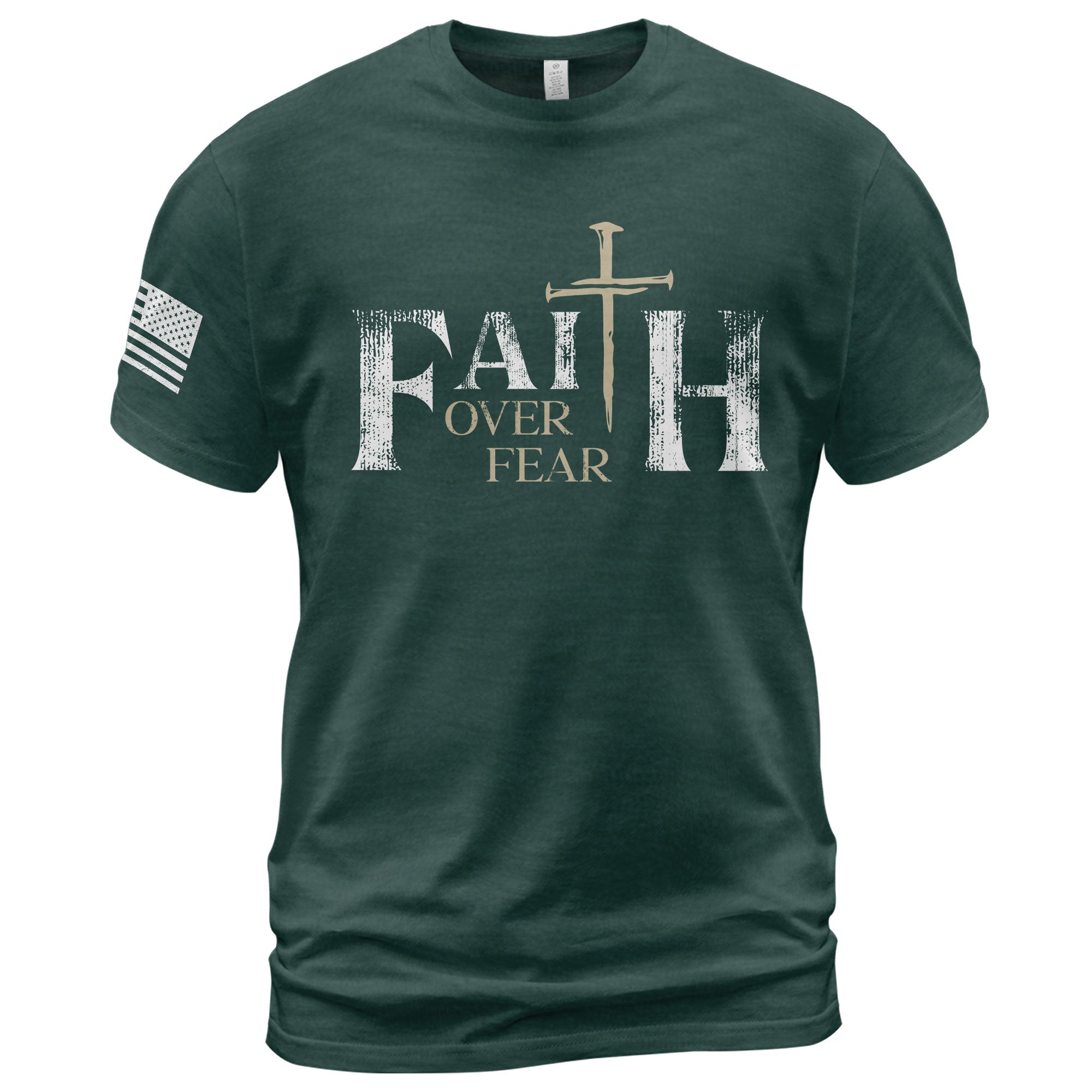 Faith Over Fear Christian Nail Cross Patriotic Religious Shirt