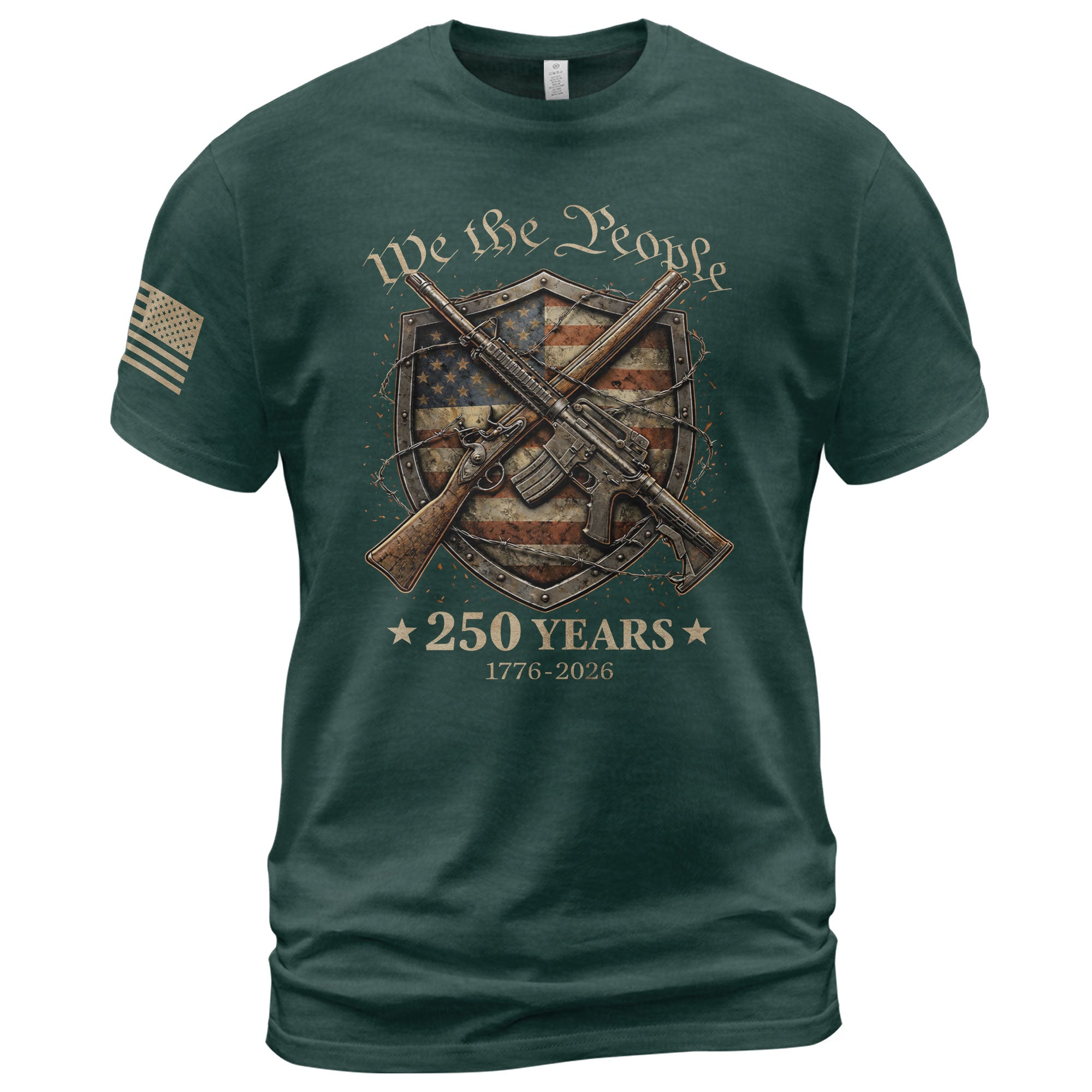 USA 250th Anniversary 250 Years Semiquincentennial Shirt 1776-2026 We The People Shield Rifles Patriotic Mental Iron Will