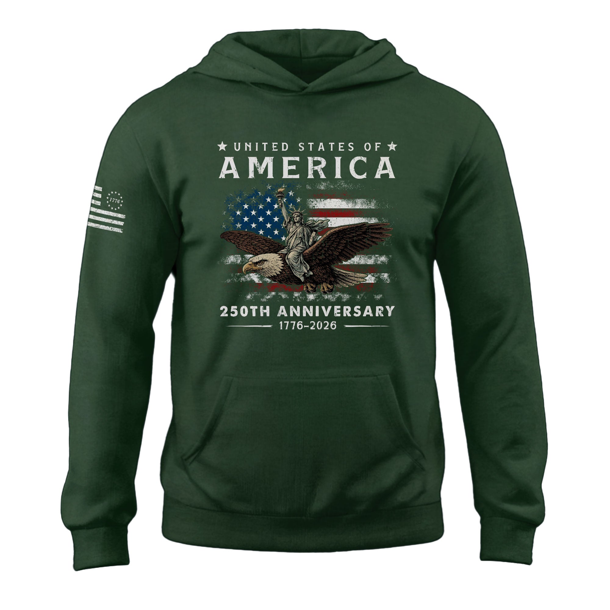 United States of America 250th Anniversary Hoodie Semiquincentennial 1776-2026 USA Flag Lady Liberty Eagle Patriotic