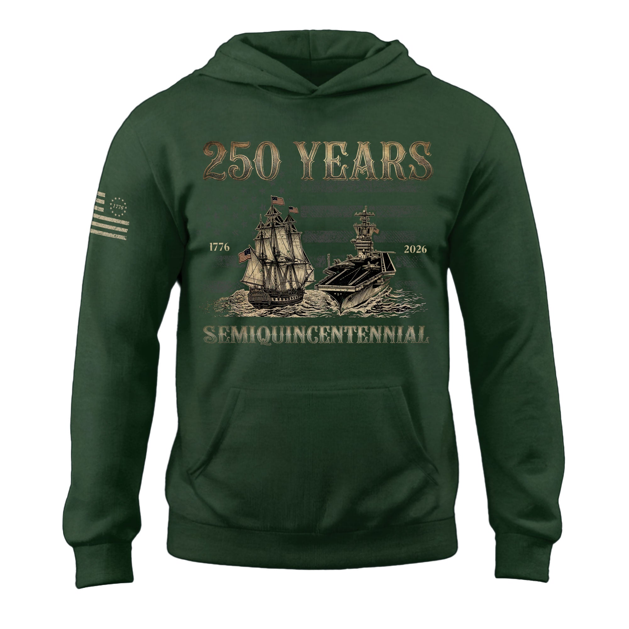 USA 250th Anniversary Hoodie Semiquincentennial 1776-2026 Retro American Sailing Ship Patriotic
