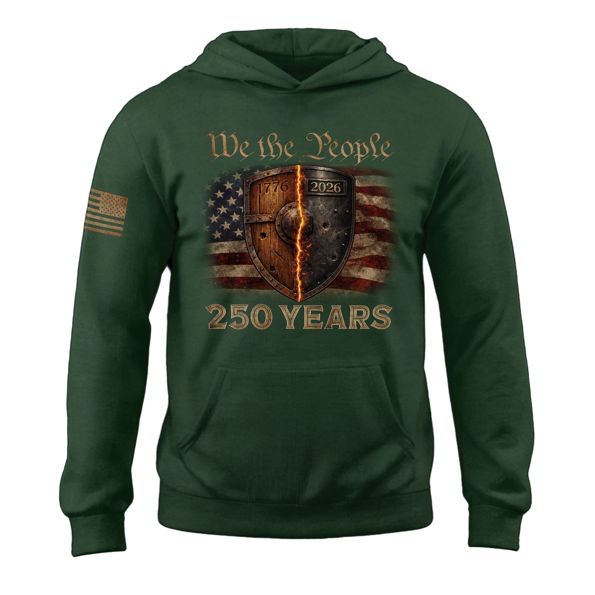 USA 250th Anniversary 250 Years Semiquincentennial Hoodie 1776-2026 Patriotic Burning Shield USA Flag Mens