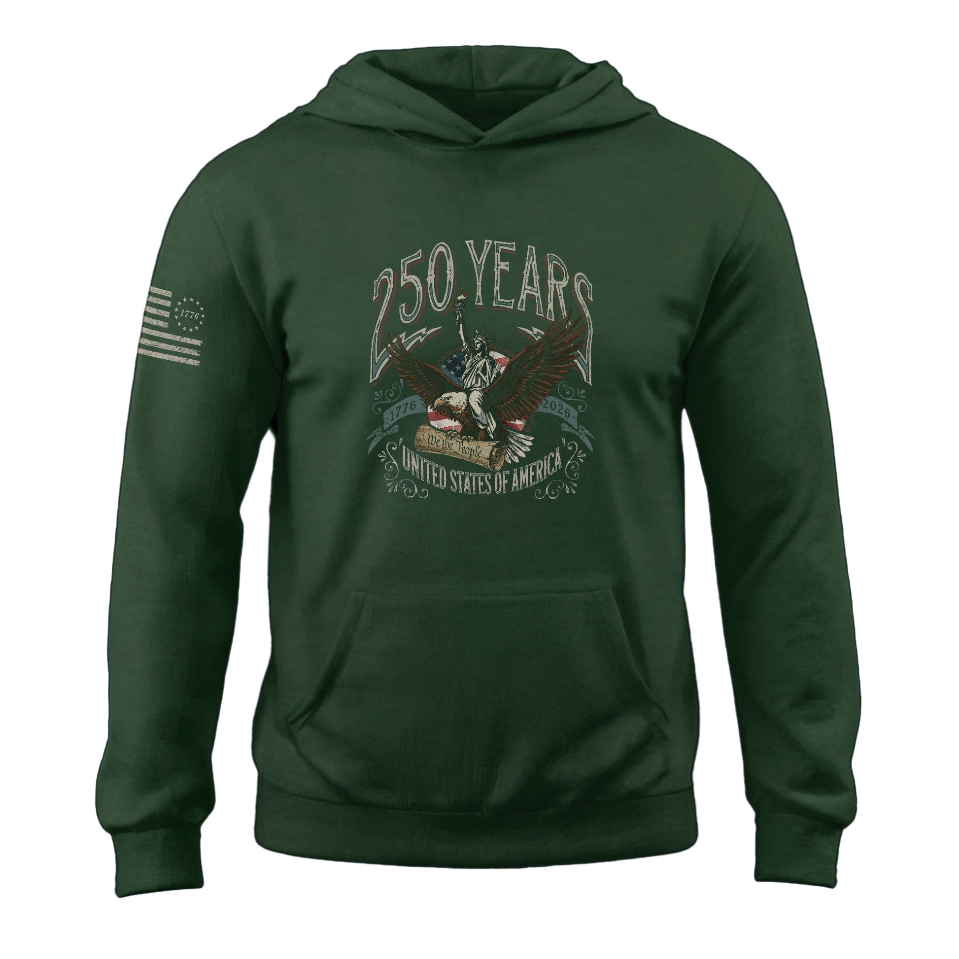 USA 250th Anniversary Hoodie 1776–2026, Patriotic Flaming Eagle Design Celebrating 250 Years - Rust Field Wear