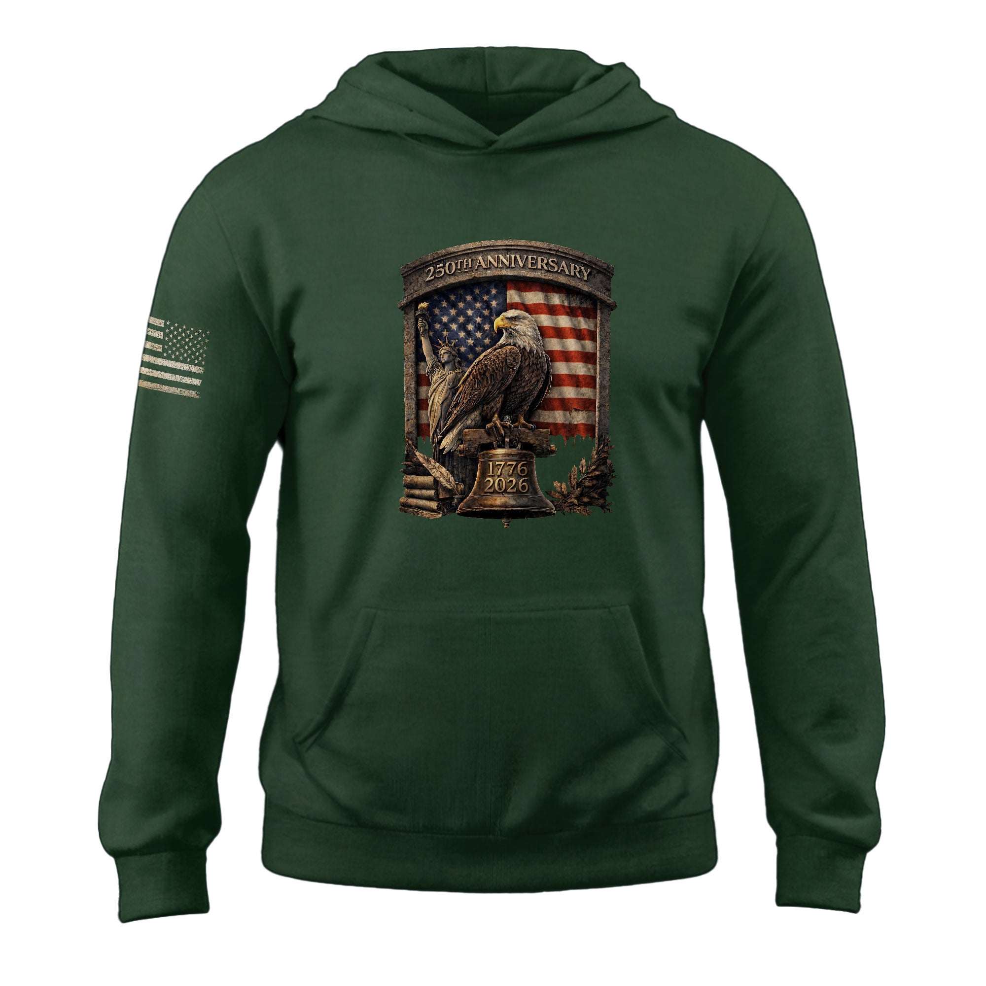USA 250 Years Anniversary Hoodie 1776-2026 American Heroes Liberty Bell & George Washington Patriotic