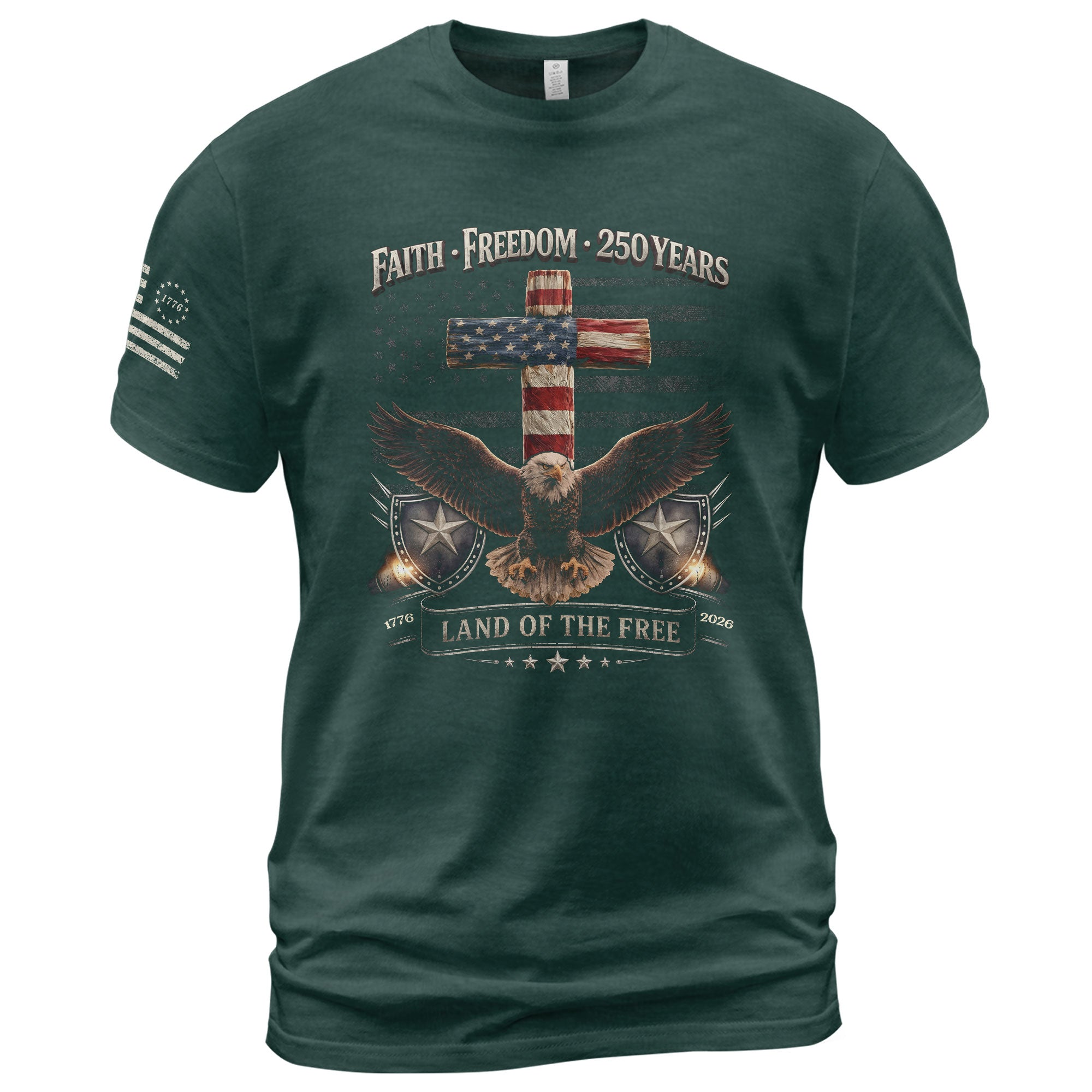 250 Years America Anniversary Shirt - Faith and Freedom Eagle Cross Christian Shirts