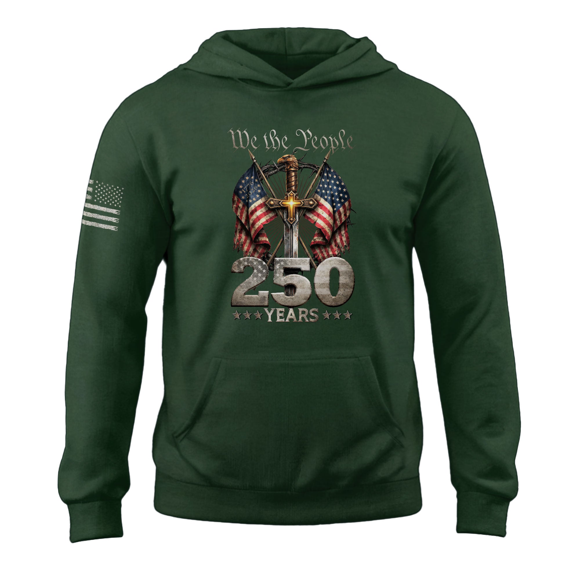 USA 250th Anniversary Christian Patriot Hoodie Faith Freedom 1776–2026