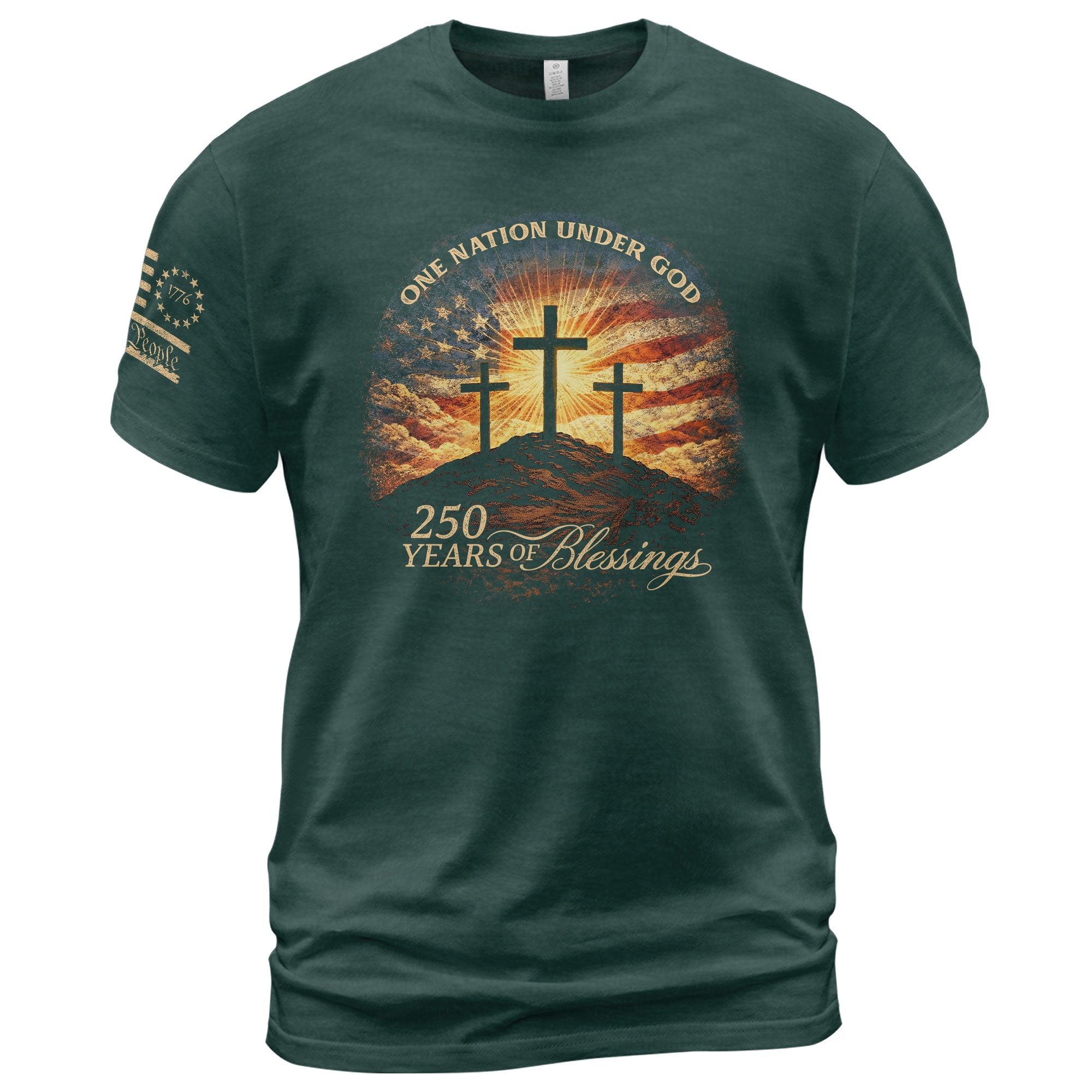 250 Years of Blessings One Nation Under God Shirt - 250th Anniversary Commemorative Crosses & Flag Tee