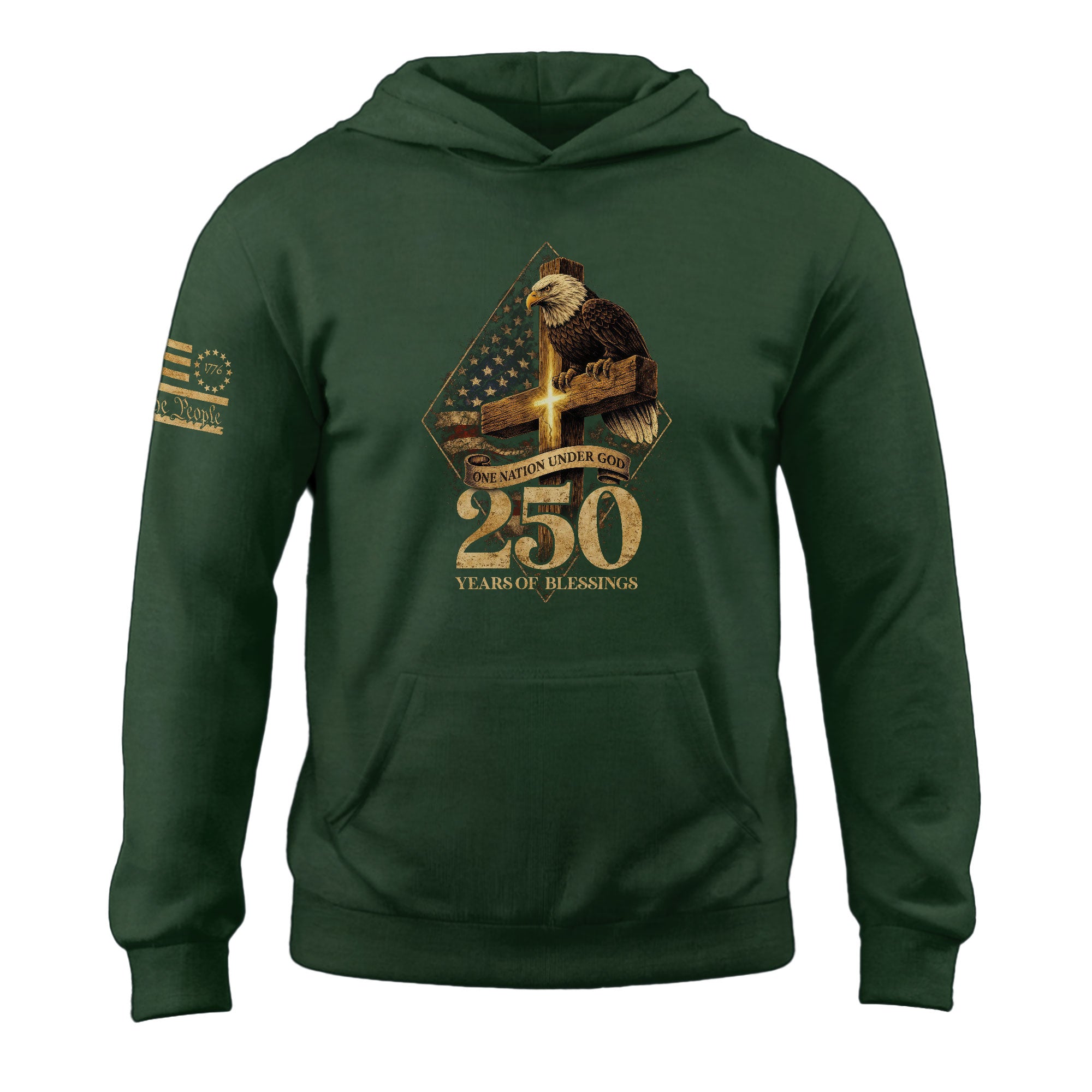 America 250th Anniversary 1776-2026 Semiquincentennial Hoodie – One Nation Under God We The People Bald Eagle Cross Patriotic Hoodie