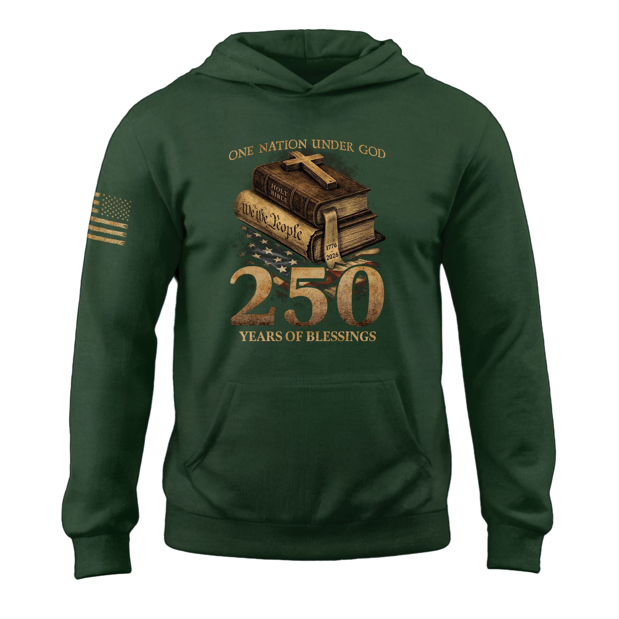 USA 250th Anniversary 1776-2026 Semiquincentennial Hoodie – One Nation Under God Eagle Holy Bible We The People Patriotic Men’s Hoodie