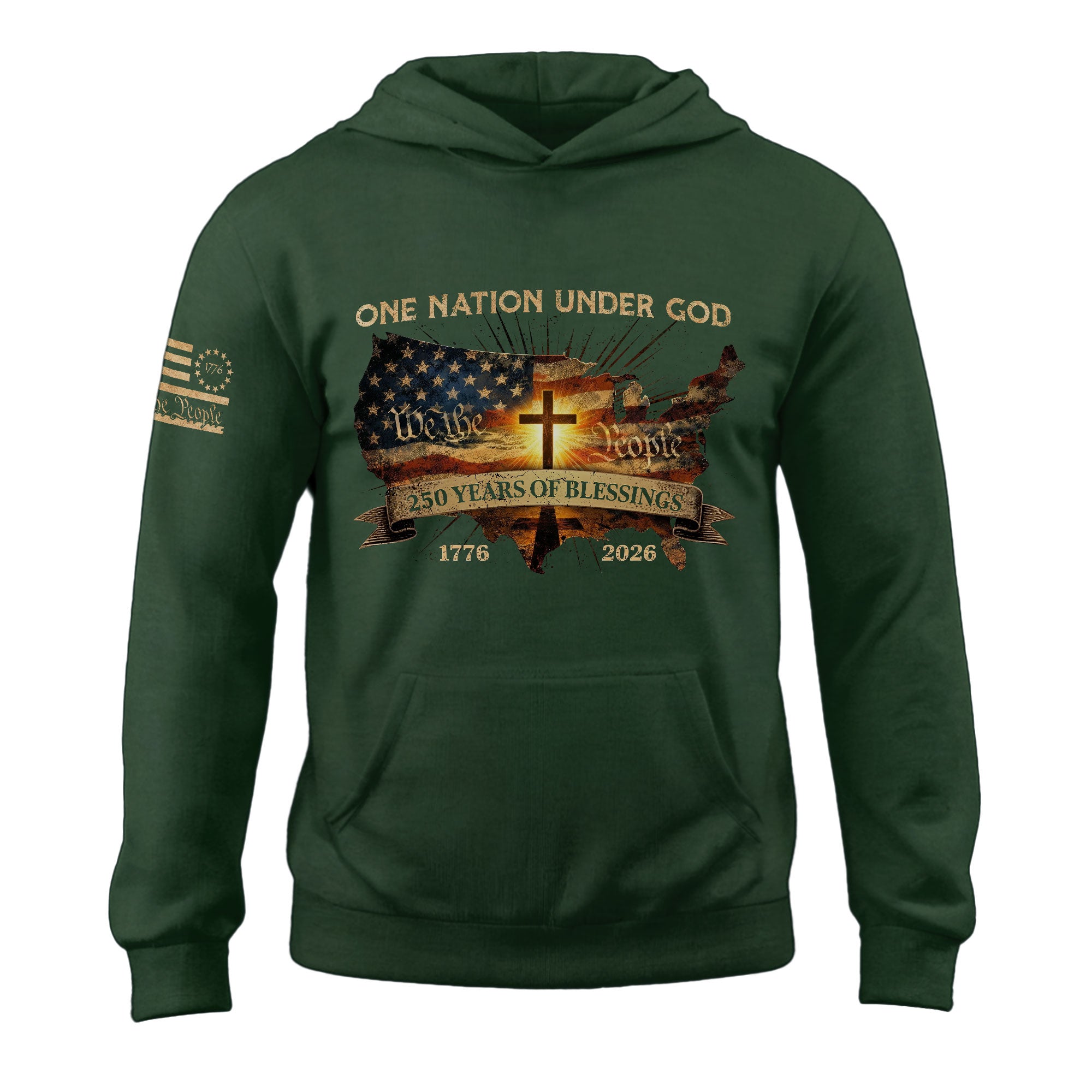 America 250th Anniversary 1776-2026 Semiquincentennial Hoodie – USA Map Christian Cross Flag One Nation Under God We The People Hoodie