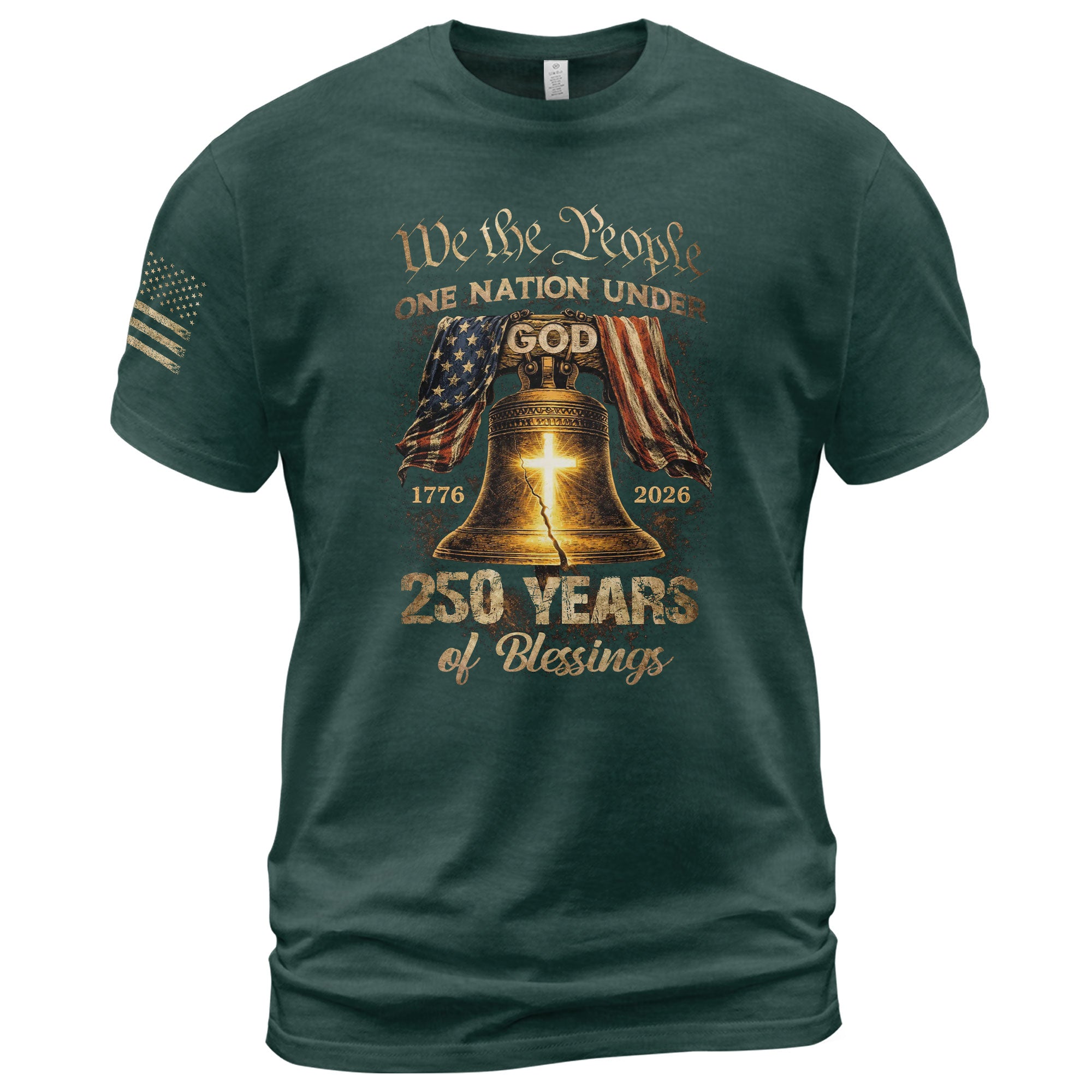 One Nation Under God 250 Years of Blessings Shirt - Patriotic Cross & Liberty Bell Graphic Tee