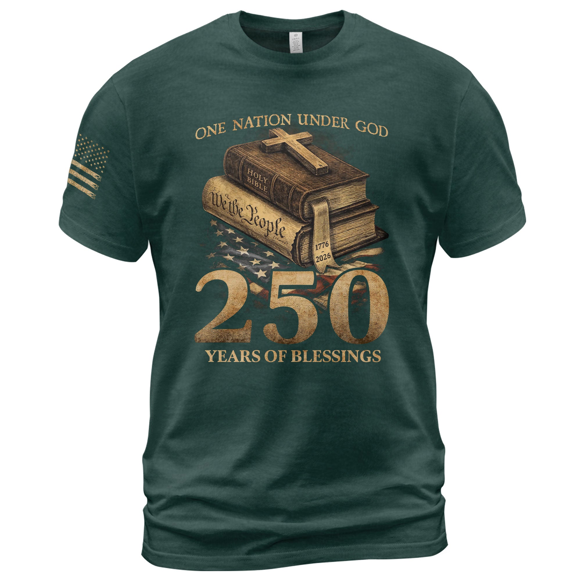 250 Years of Blessings T-Shirt - Religious Patriotic One Nation Under God Liberty Bell & US Flag Tee