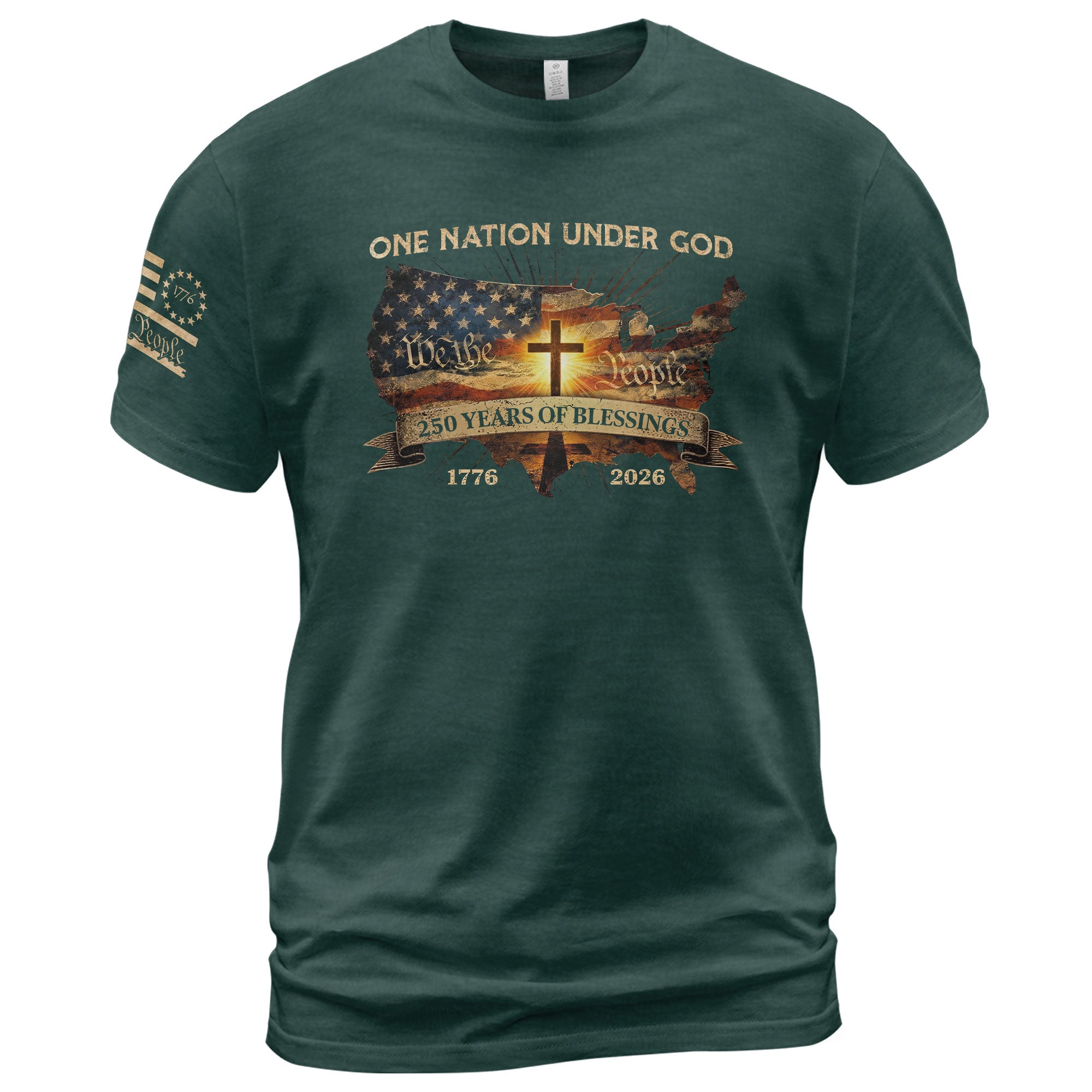 Christian Patriot 250 Years of Blessings T-Shirt - Holy Bible, "We the People" & US Flag Design