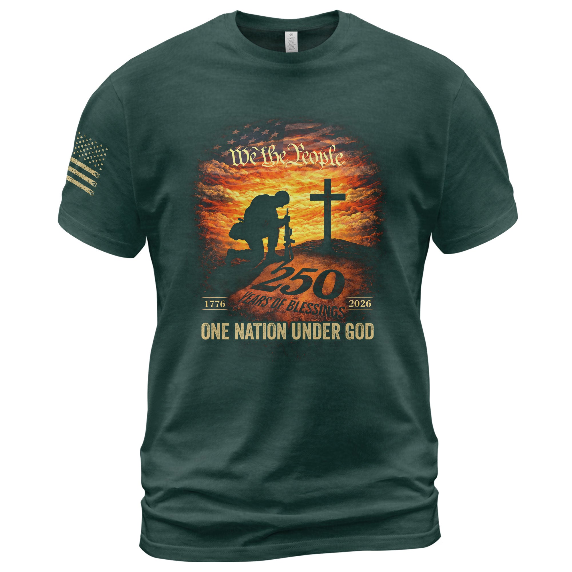 250 Years of Blessings T-Shirt - One Nation Under God Patriotic Soldier Prayer & US Flag Tee
