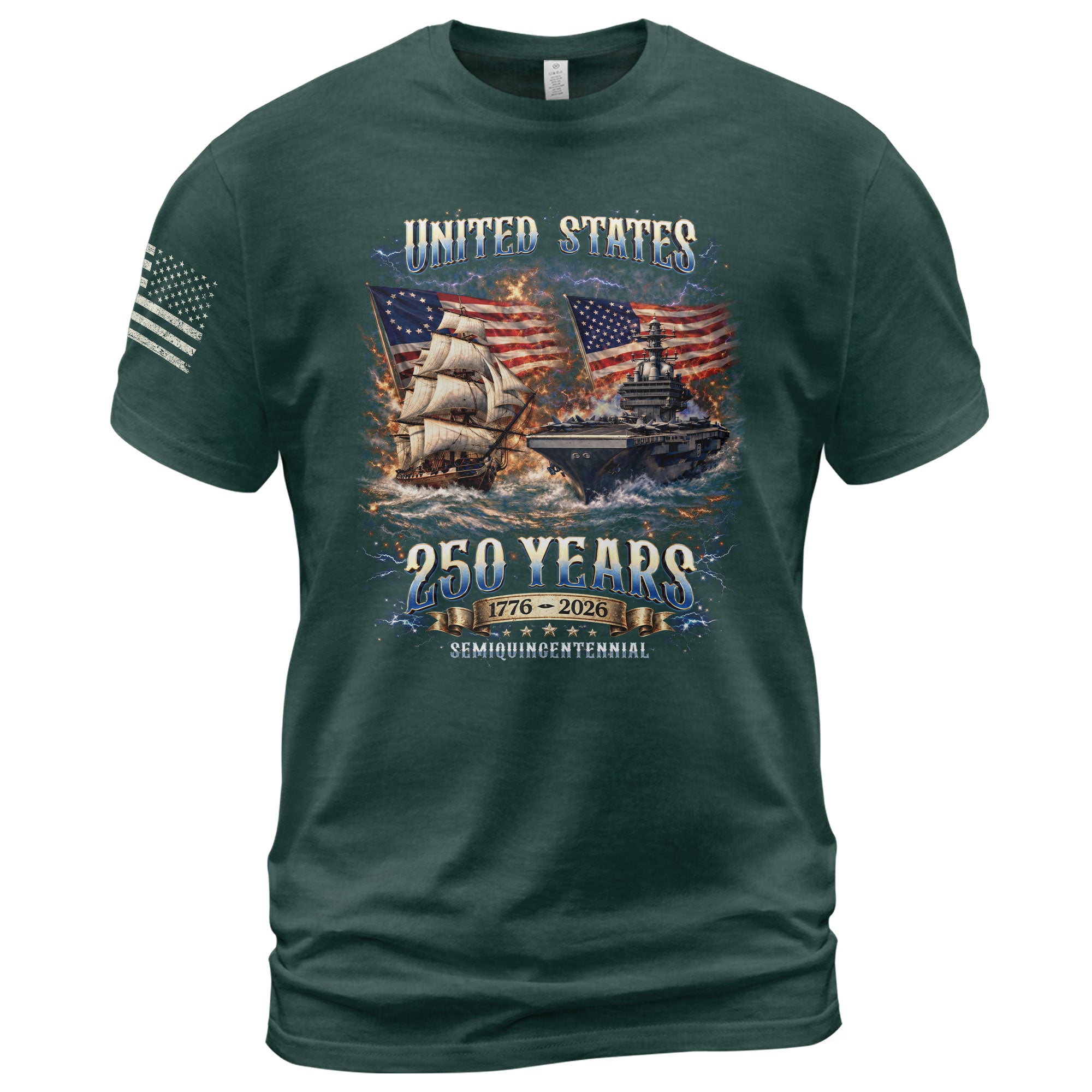 1776-2026 250th Anniversary Flag T-Shirt - 250 Years United States Navy Bootleg Tee, Semiquincentennial America Freedom Apparel