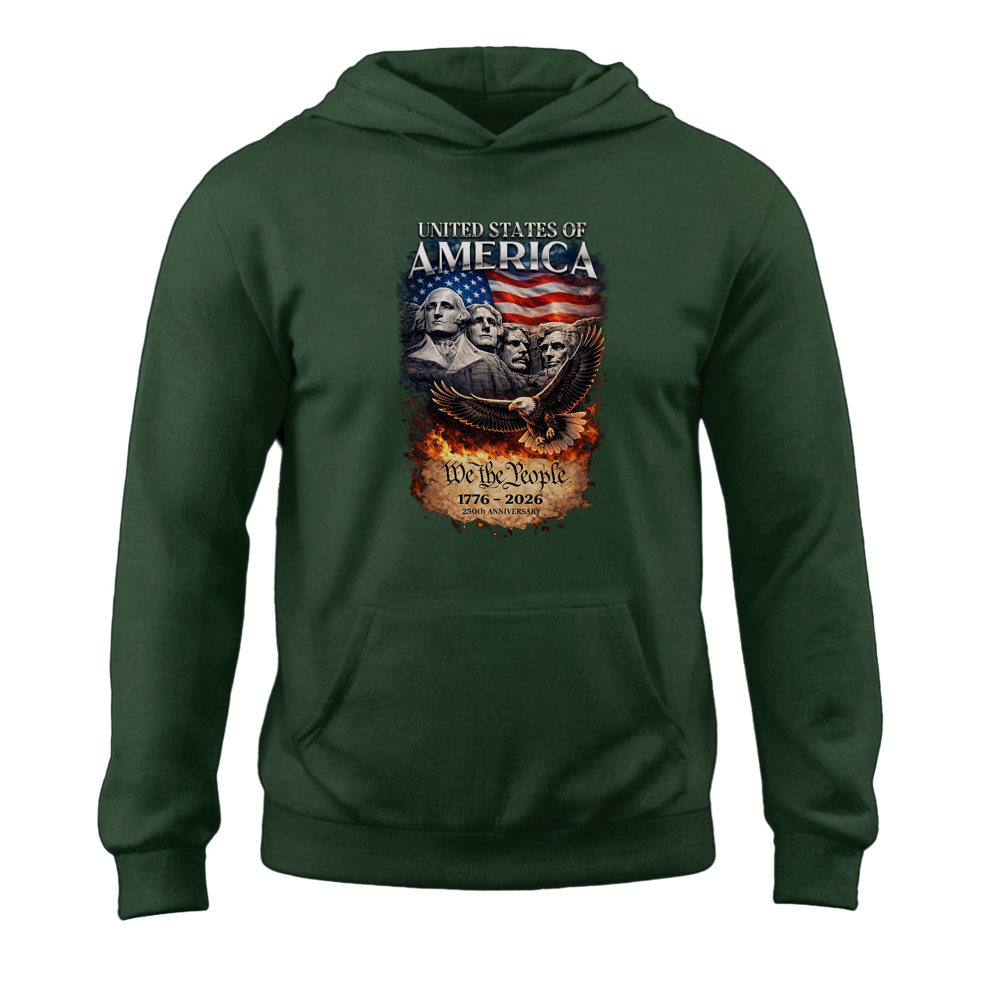 America 250th Anniversary Hoodie 1776-2026 – 90s Vintage Bootleg Mount Rushmore Eagle We The People Fire Graphic Hoodie