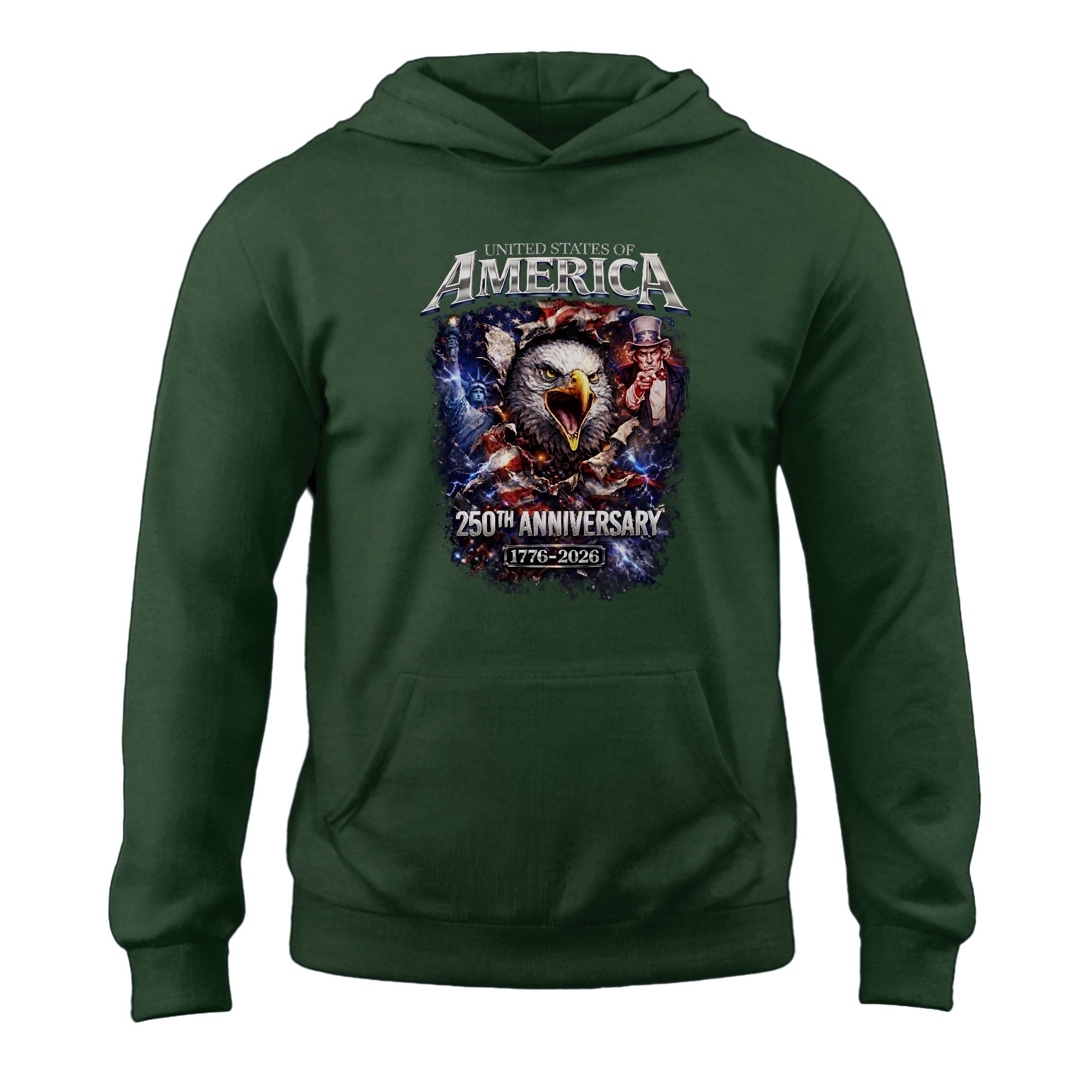 USA 250th Anniversary 1776-2026 Semiquincentennial Hoodie – Uncle Sam Bald Eagle Flag Patriotic 250th Birthday Men’s Hoodie